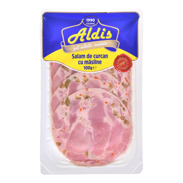 Salam de curcan cu masline feliat Aldis, 100 g