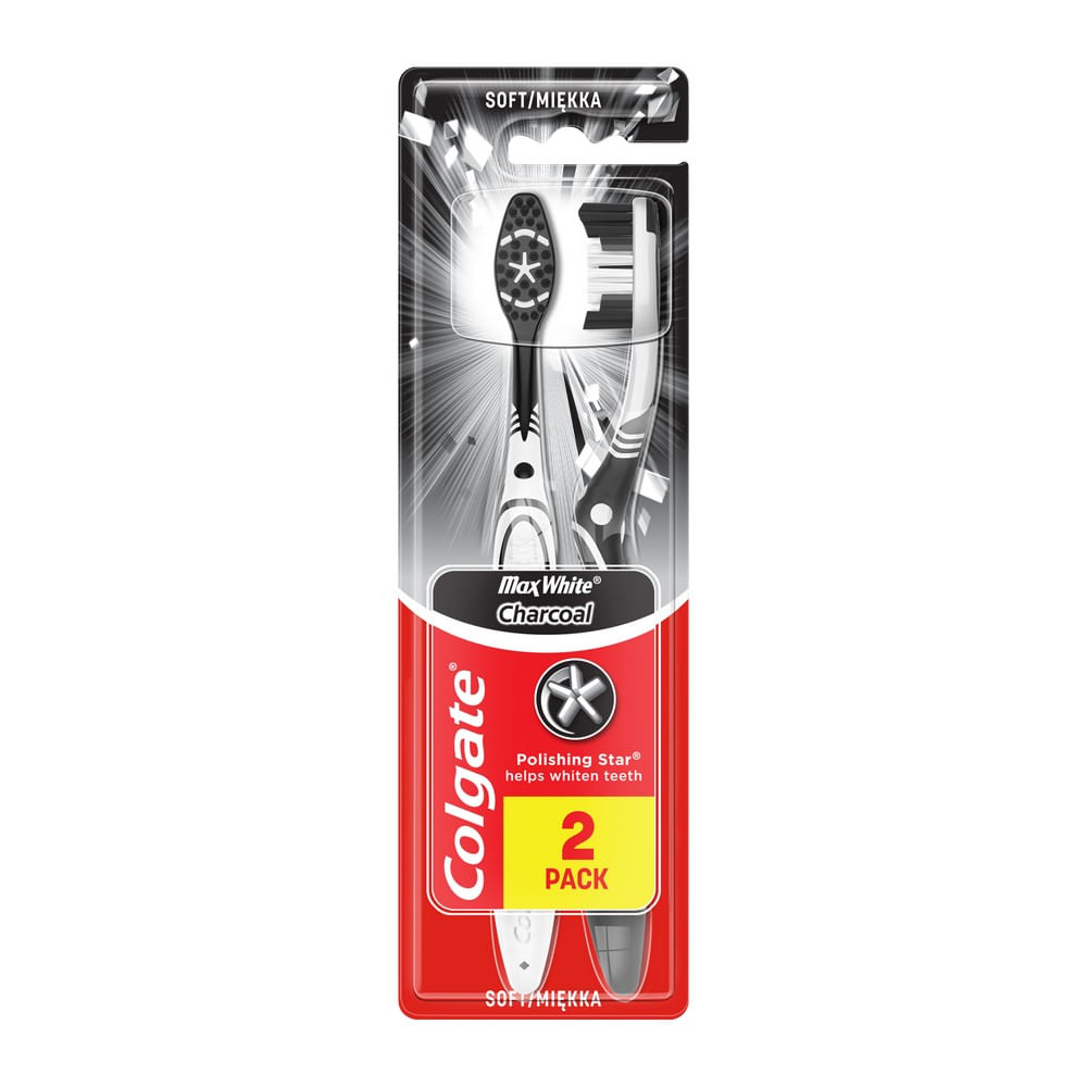 Periuta de dinti cu peri de duritate medie  Max White Charcoal Medium Colgate, 2 bucati