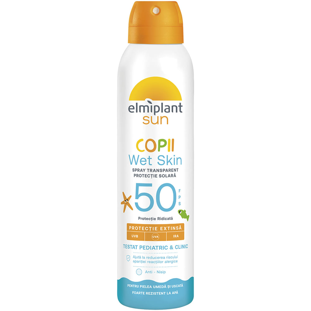 Lotiune spray protectie solara pentru copii Elmiplant Wetskin, SPF 50, 150 ml