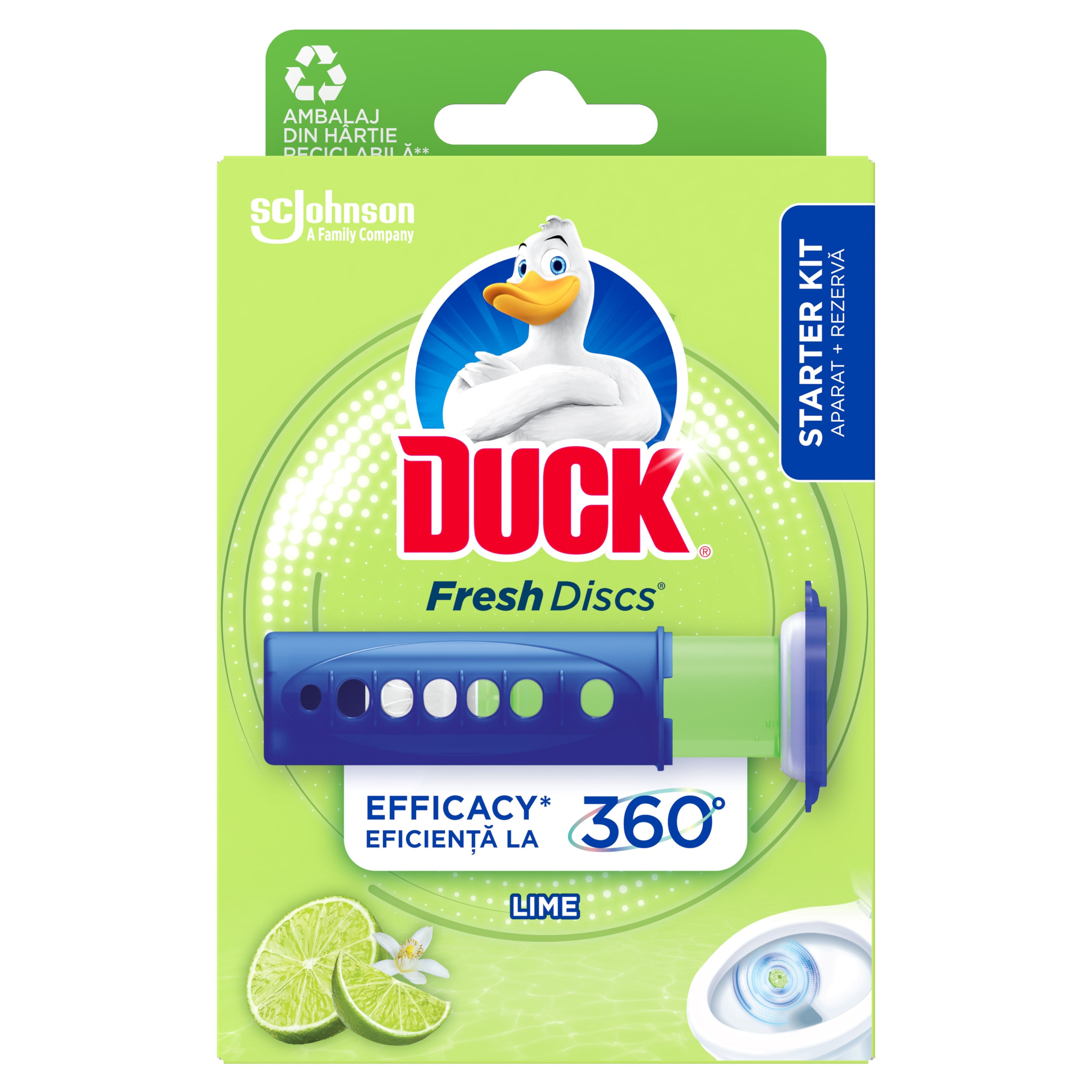 Odorizant pentru toaleta Duck Fresh Discs Lime, 36 ml