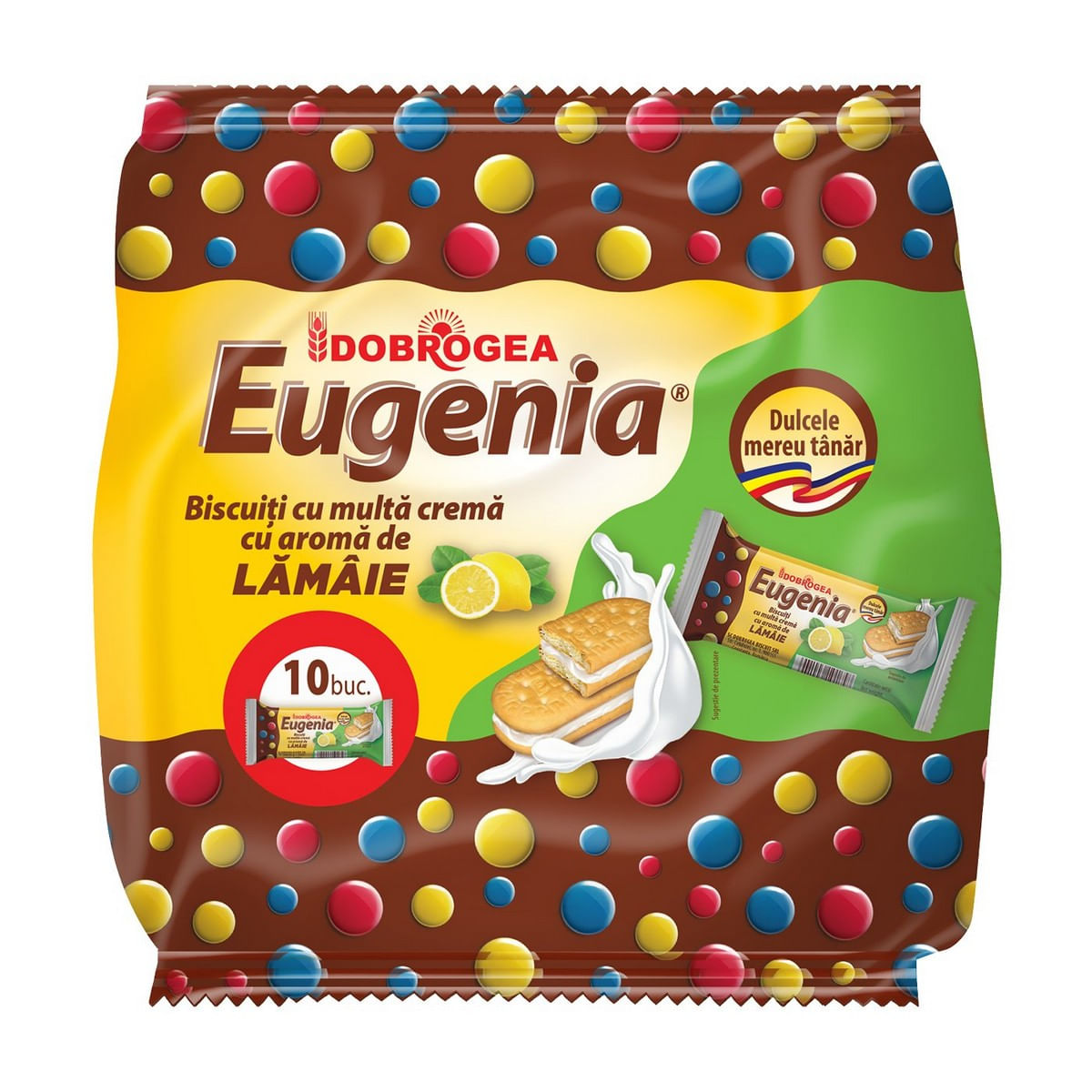 Biscuiti cu crema cu aroma de lamaie Dobrogea Eugenia, 10 bucati, 360 g