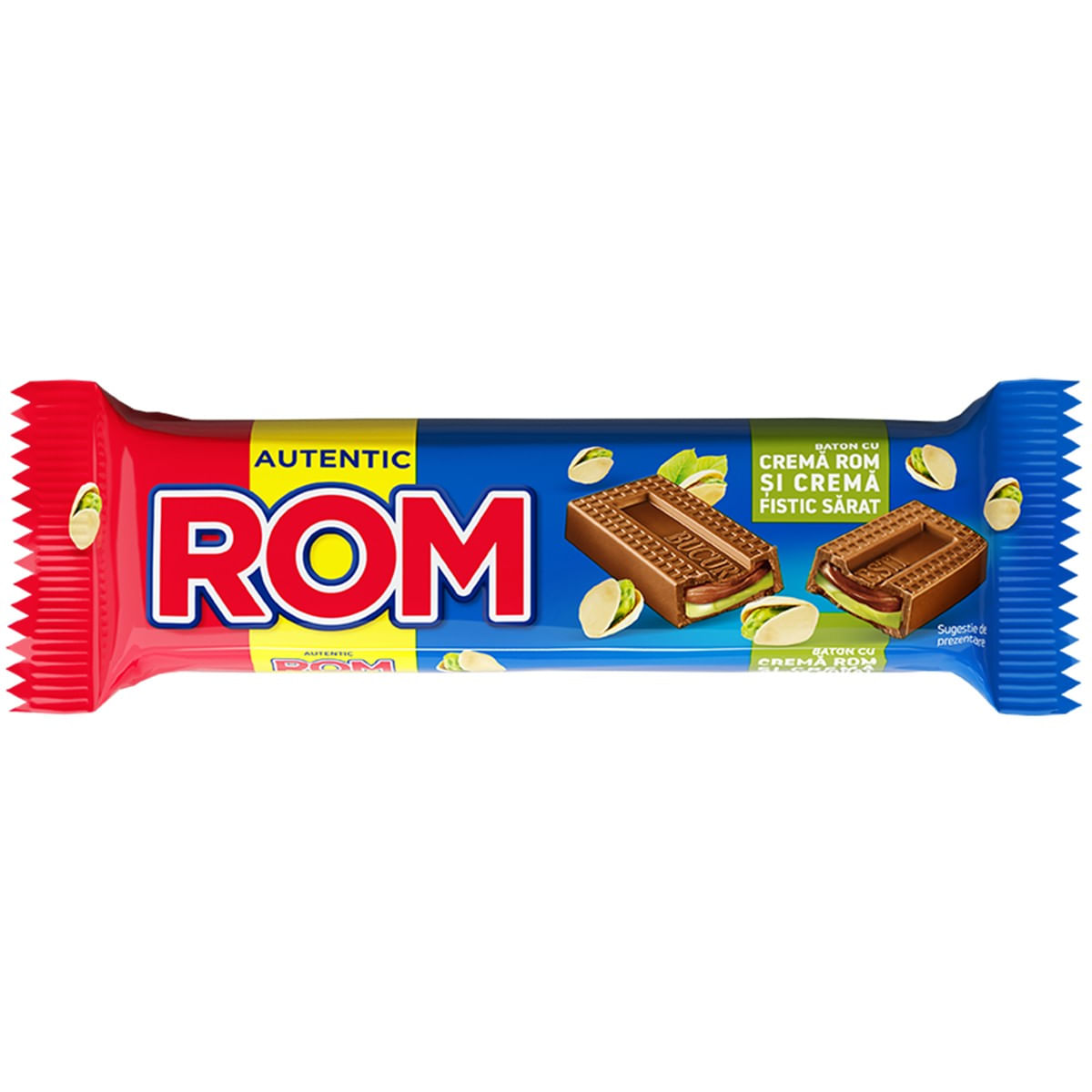 Baton de ciocolata cu crema de rom si fistic sarat Rom, 44.5 g