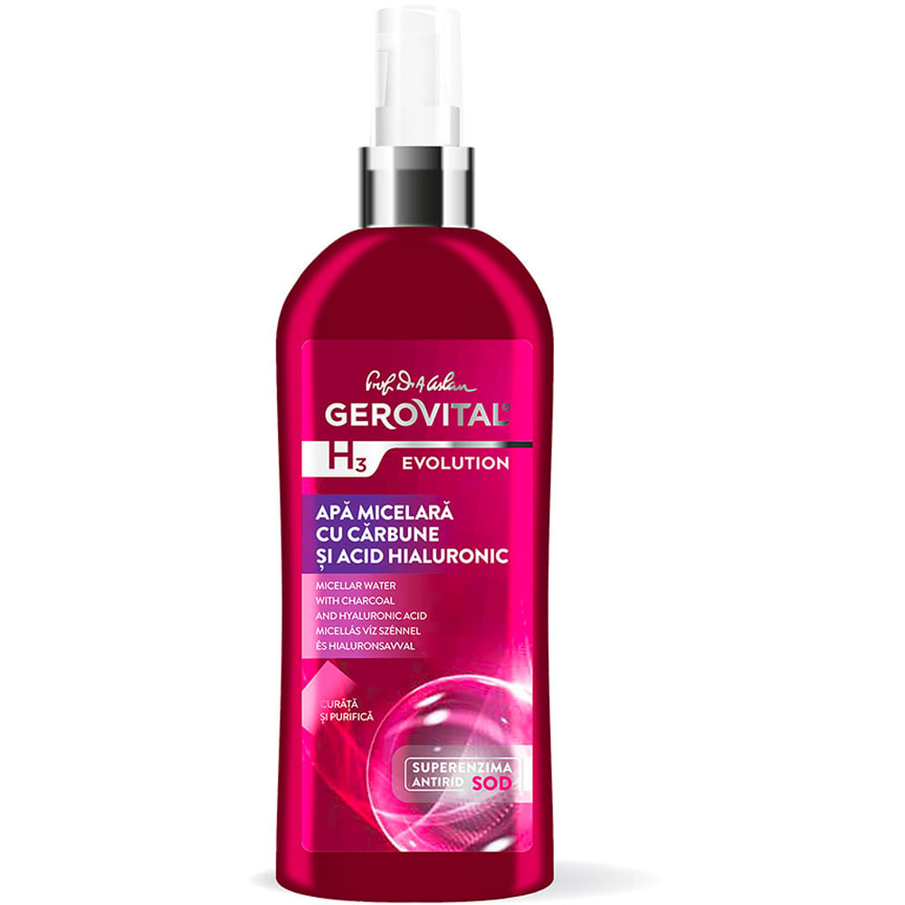 Apa micelara Gerovital H3 Evolution carbune si acid hialuronic 150 ml