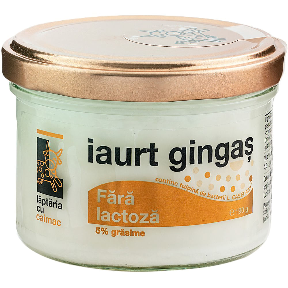 Iaurt gingas Laptaria cu caimac, 5% grasime, fara lactoza, 190 g