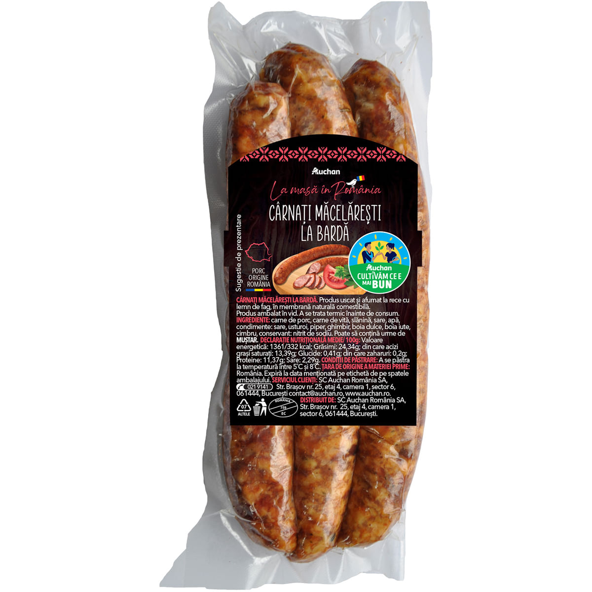 Carnati macelaresti la barda Auchan La Masa in Romania, +/- 1 kg