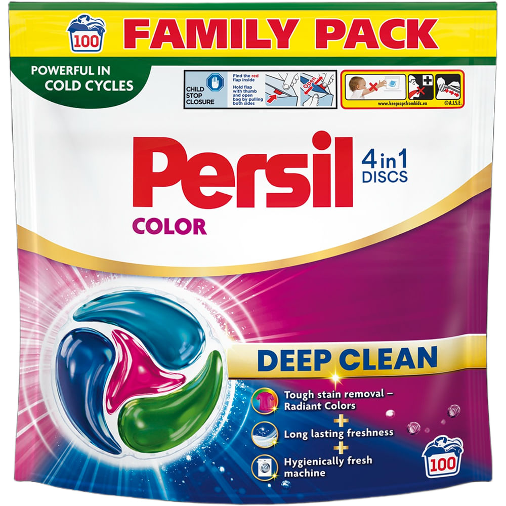 Detergent capsule Persil Color 4 in 1 Discs Deep Clean, 100 spalari