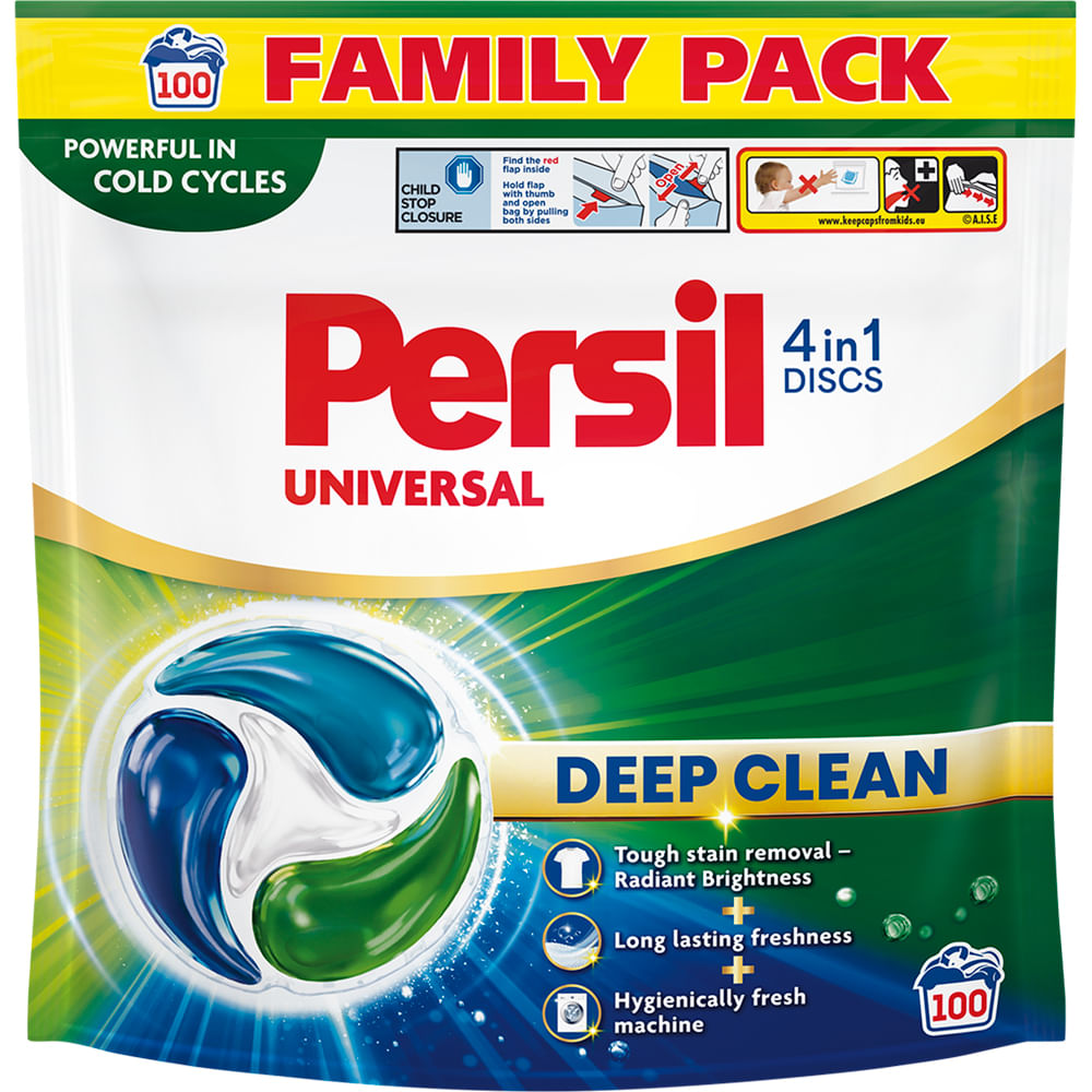 Detergent capsule Persil Universal 4 in 1 Discs Deep Clean, 100 spalari