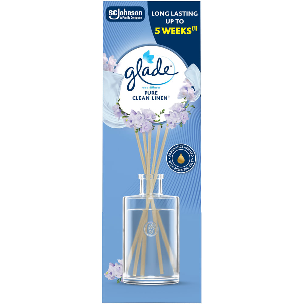 Odorizant de camera cu betisoare Glade Reed Diffuser Pure Clean Linen, 50 ml