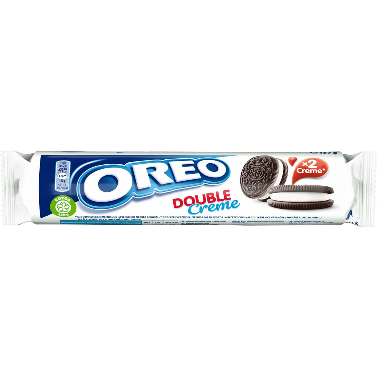 Biscuiti cu cacao si crema cu aroma de vanilie Oreo Double Cream, 157 g