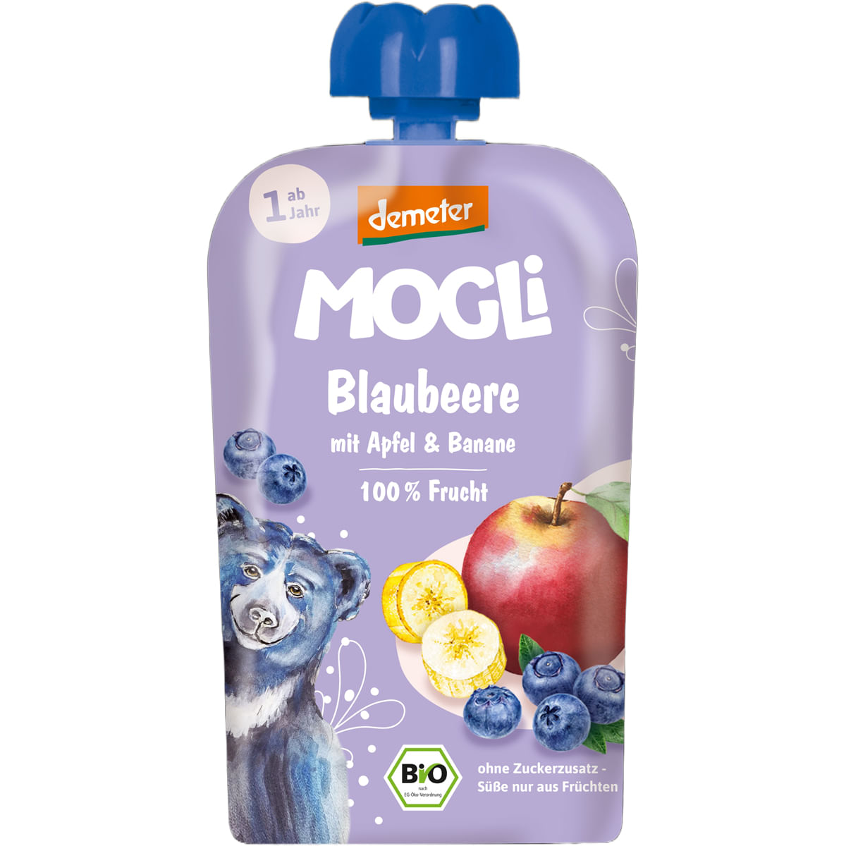 Piure cu afine, mere si banane Mogli Eco, de la 1 an, 100 g