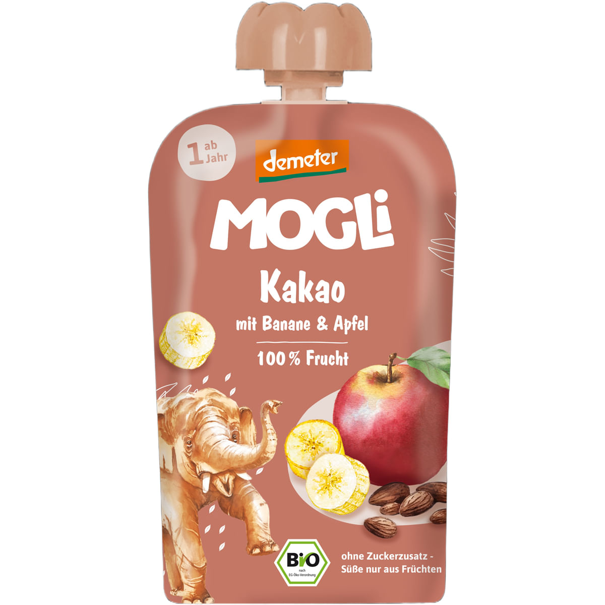 Piure cu cacao, mere si banane Mogli Eco, de la 1 an, 100 g