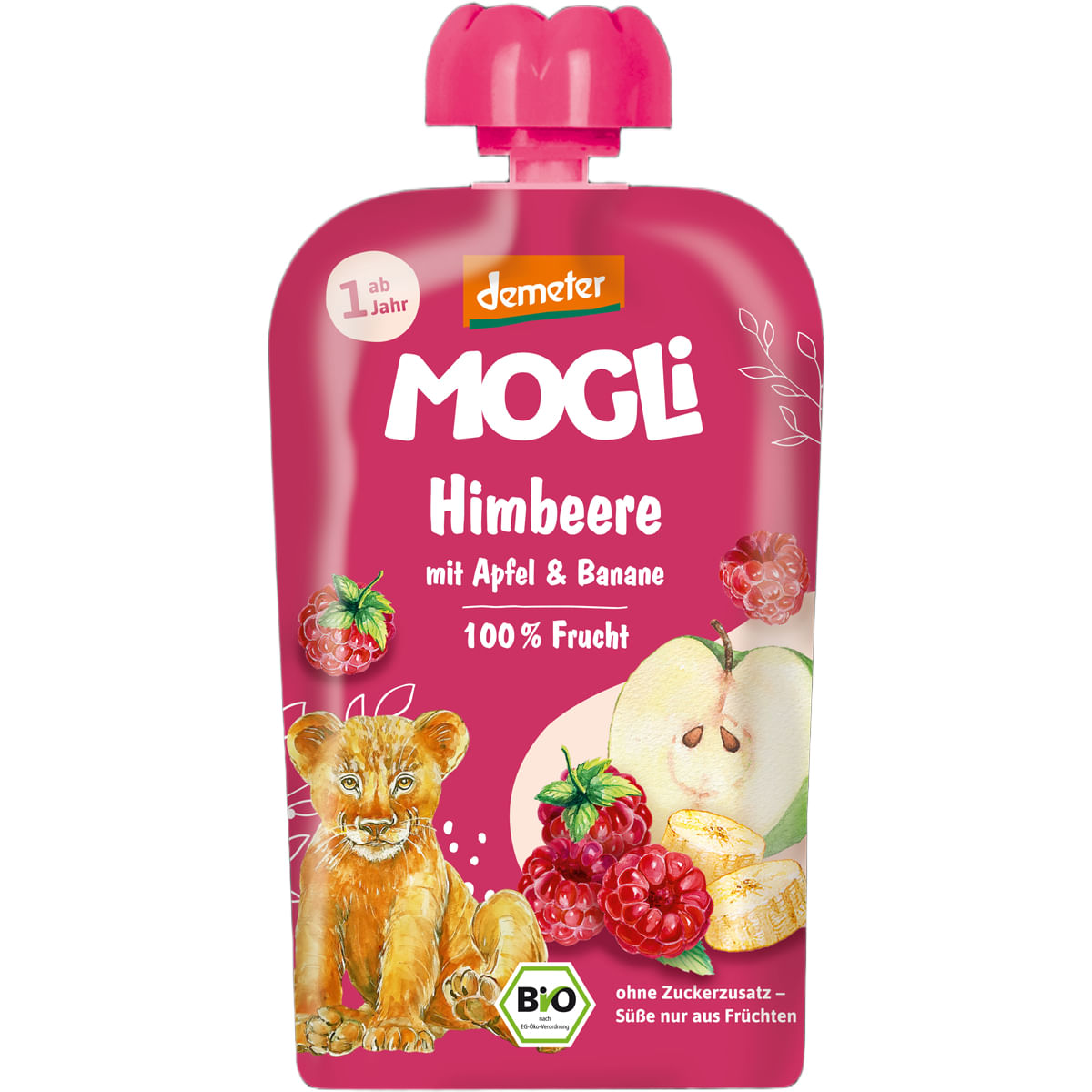 Piure cu zmeura, mere si banane Mogli Eco, de la 1 an, 100 g