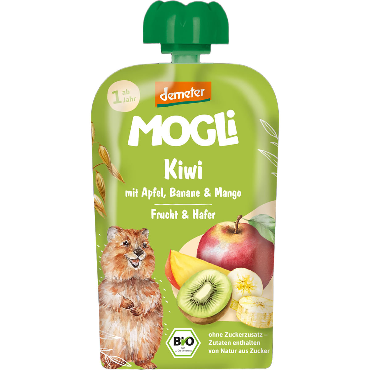 Piure cu kiwi, banane, mere, mango si ovaz Mogli Eco, de la 1 an, 100 g