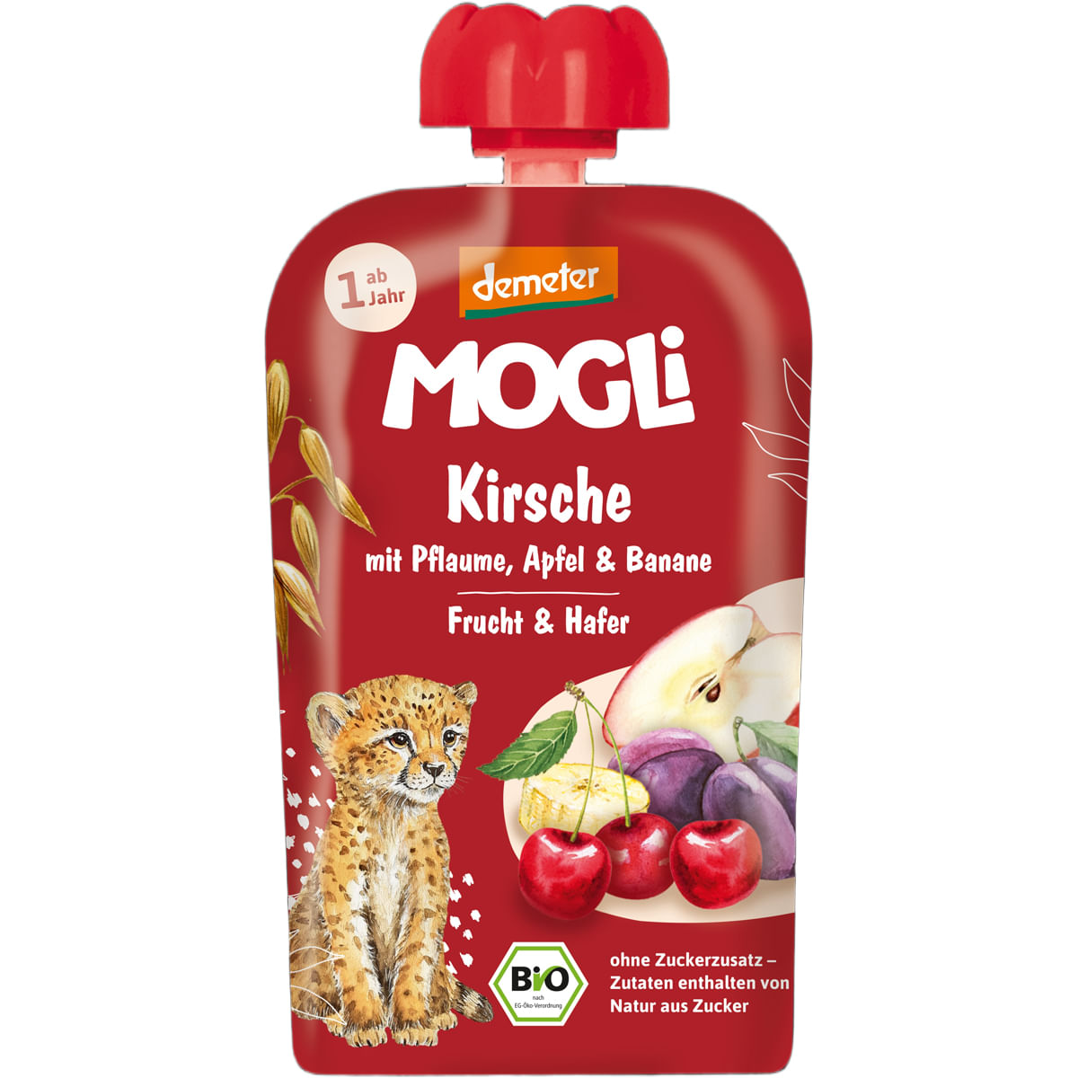 Piure cu visine, prune, banane, mere si ovaz Mogli Eco, de la 1 an, 100 g