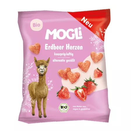 Inimioare expandate din porumb cu capsuni Mogli Eco, 30 g