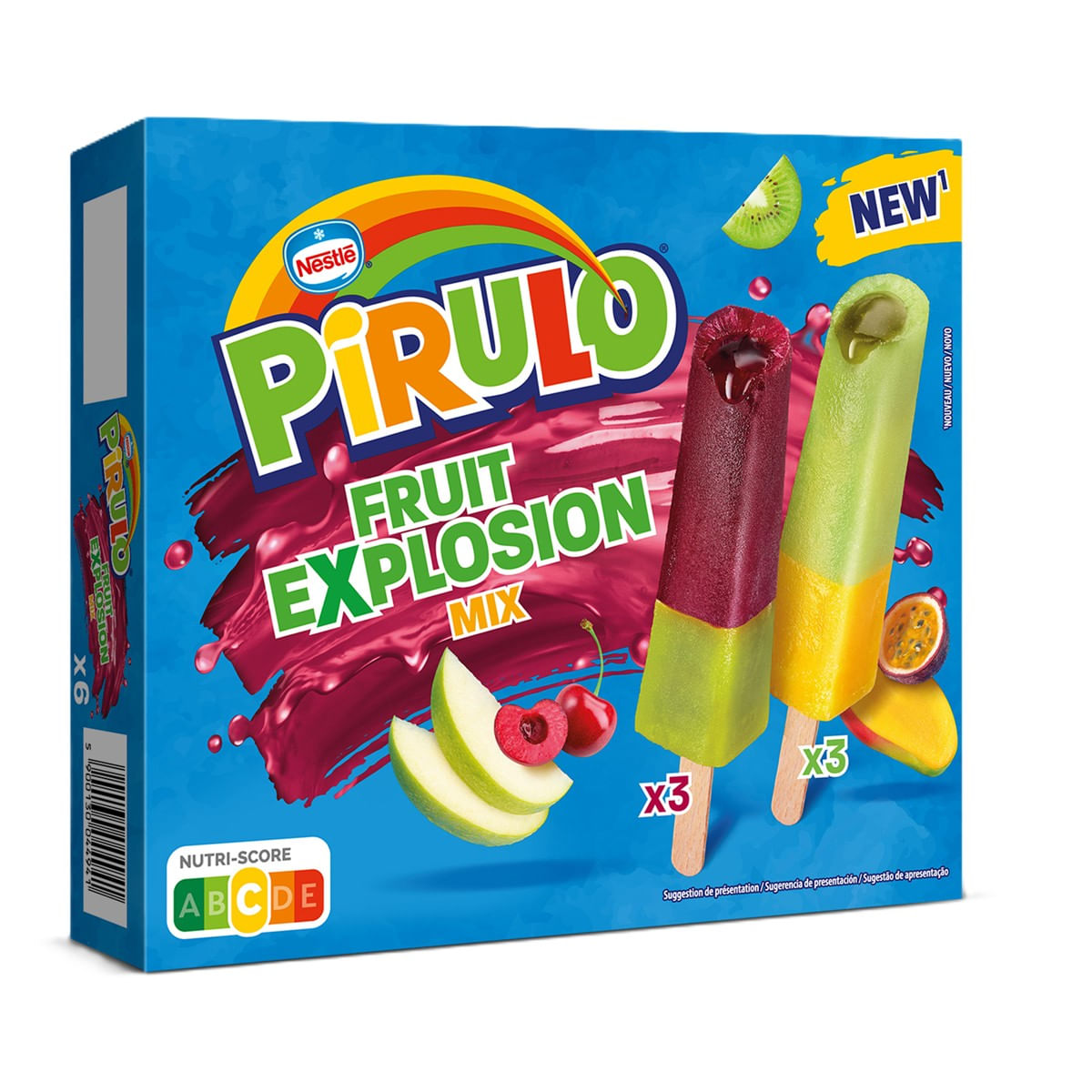 Sorbet de mere si visine cu sos de visine Pirulo Fruit Explosion, 6 x 45 g