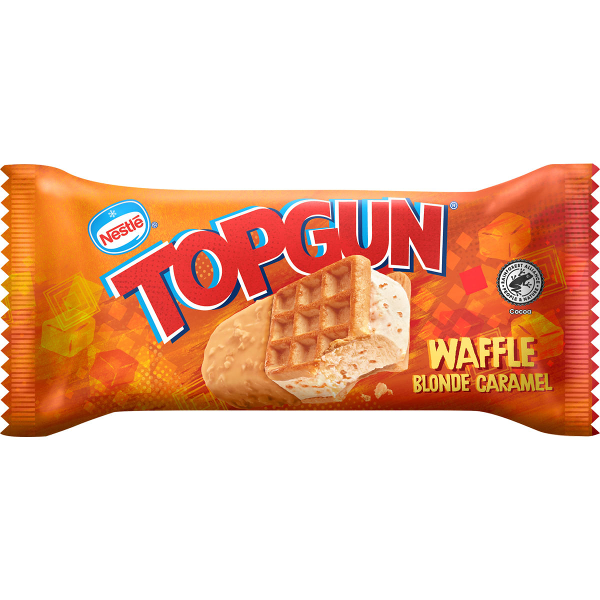 Inghetata cu arome de smantana cu bucatele de caramel sarat Top gun Waffle, 140 ml