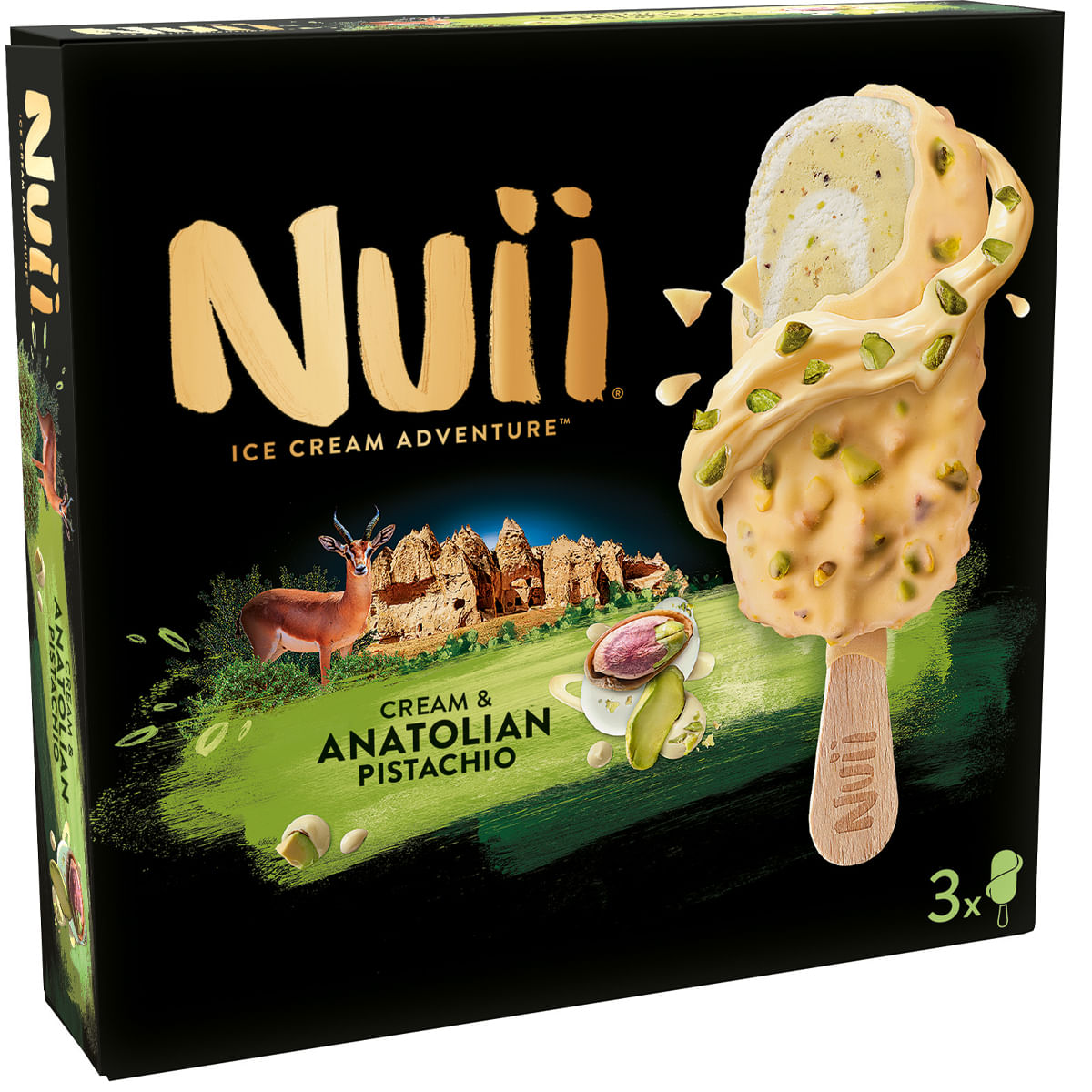 Inghetata de fistic din Anatolia acoperita cu ciocolata alba Nuii, 3 x 90 ml