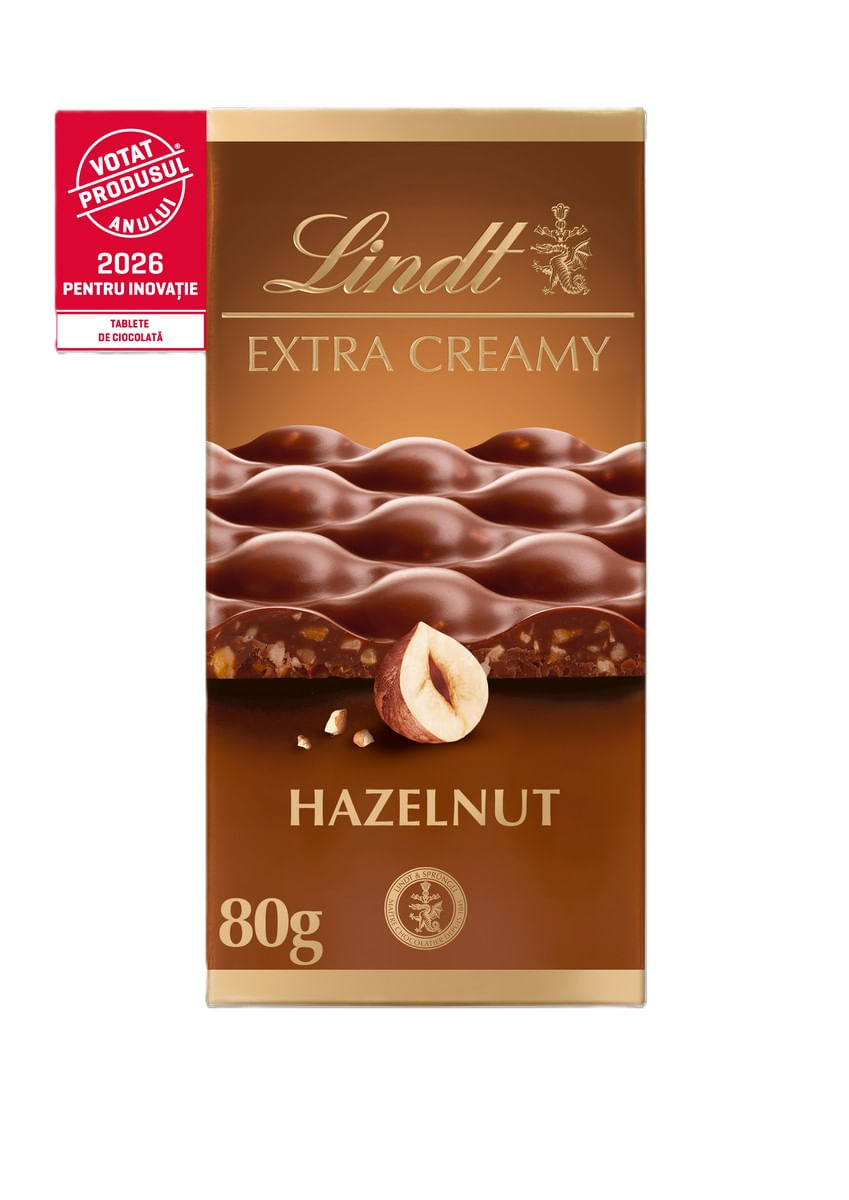 Ciocolata fina cu lapte si alune de padure si sare de mare Lindt Extra Creamy, 80 g