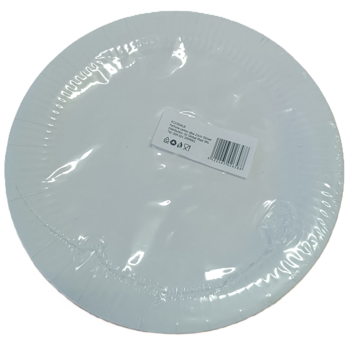 Set farfurii intinse de unica folosinta, 50 bucati, carton, alb
