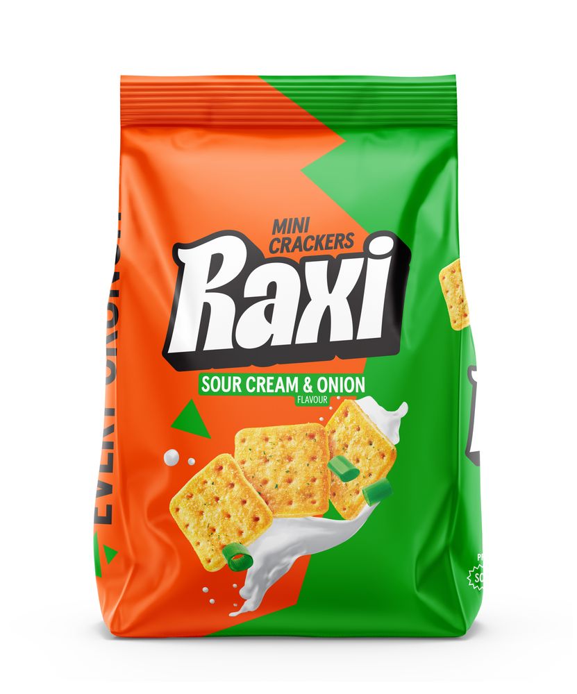 Mini crackers cu aroma de smantana si ceapa Raxi, 100 g