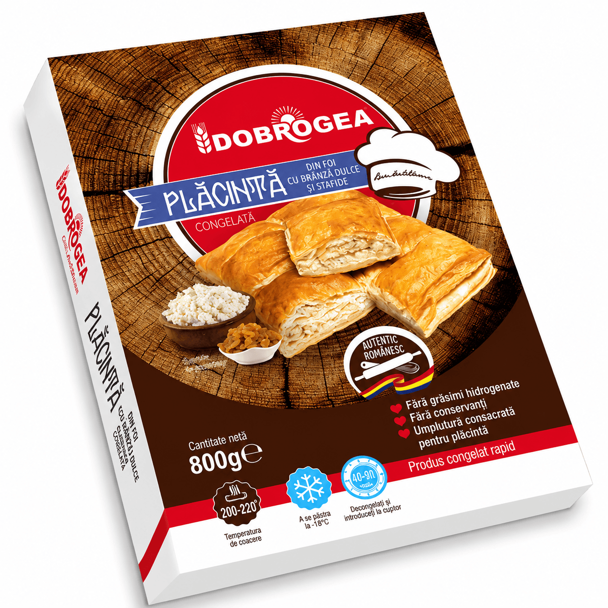 Placinta cu umplutura de branza dulce si stafide Dobrogea, 800 g