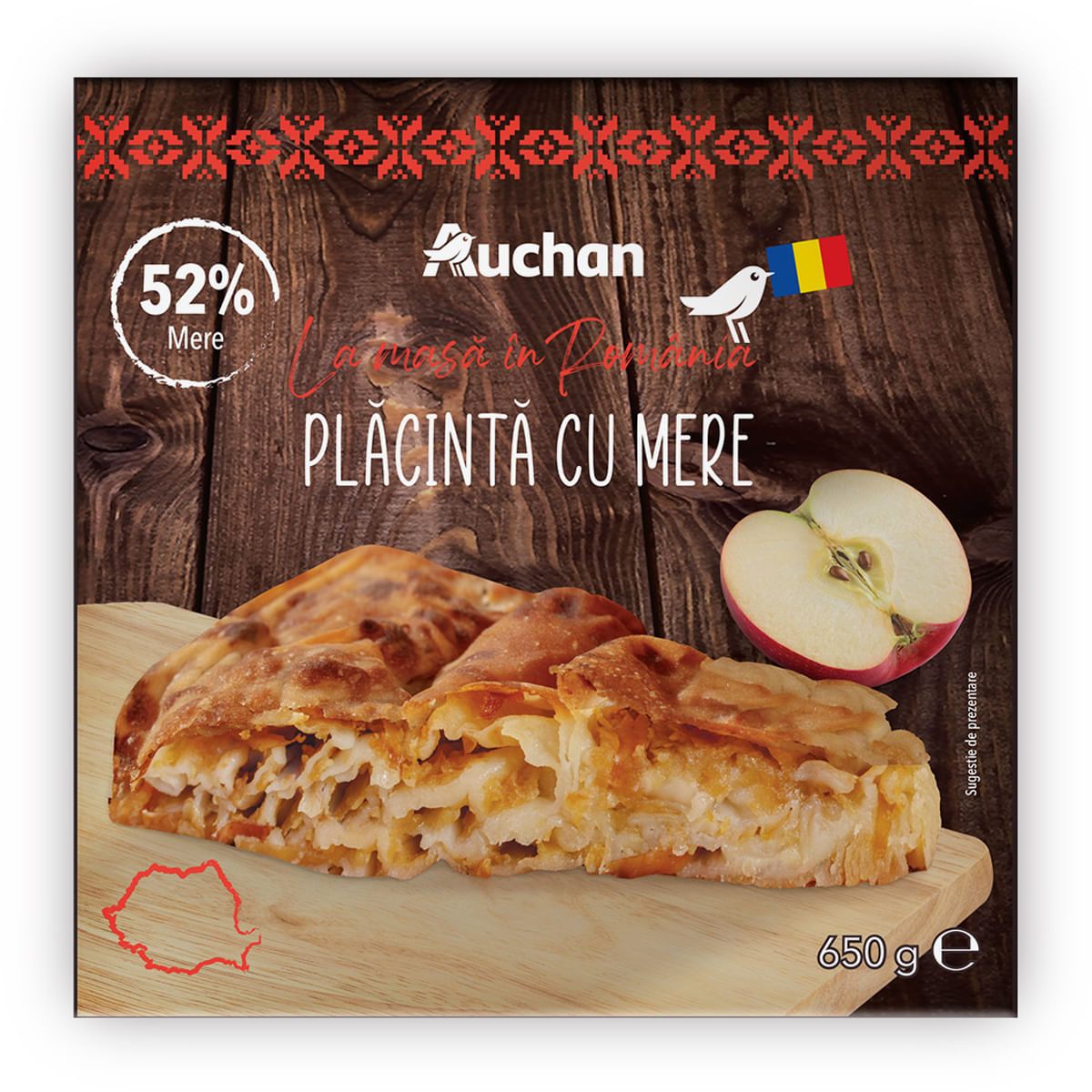 Placinta cu mere Auchan, 650 g