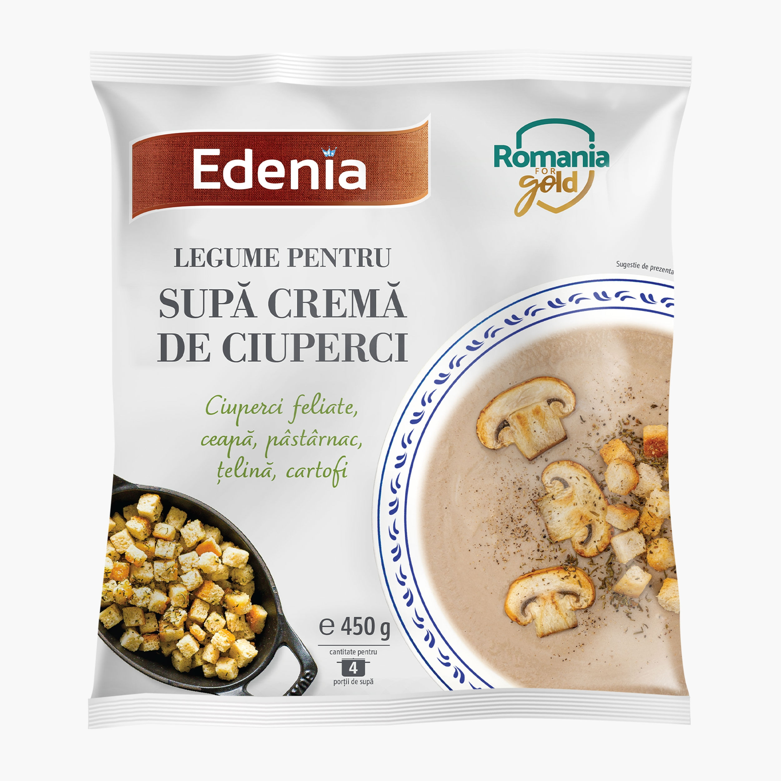 Mix de legume pentru supa crema de ciuperci congelate Edenia, 450 g