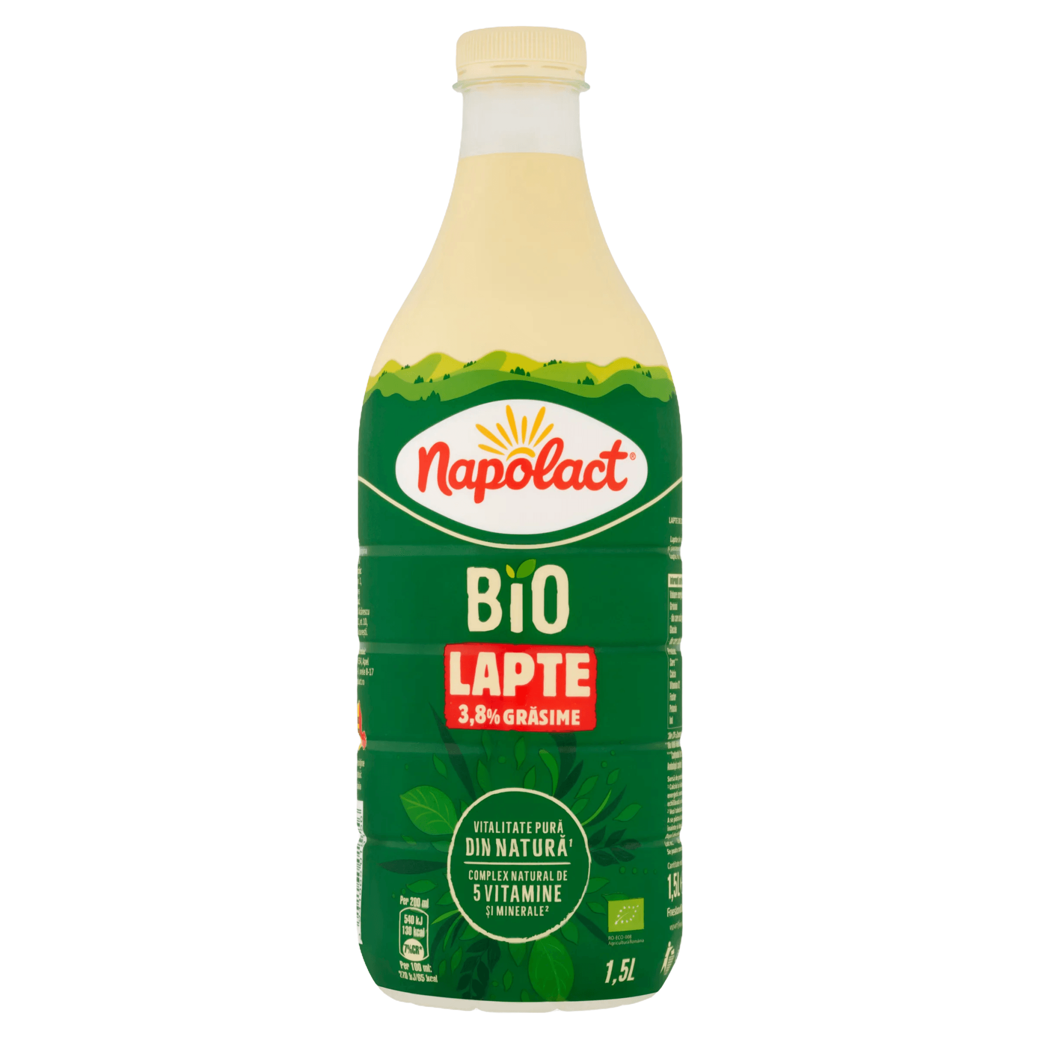 Lapte de consum integral BIO Napolact, 3.8% grasime, 1.5 l