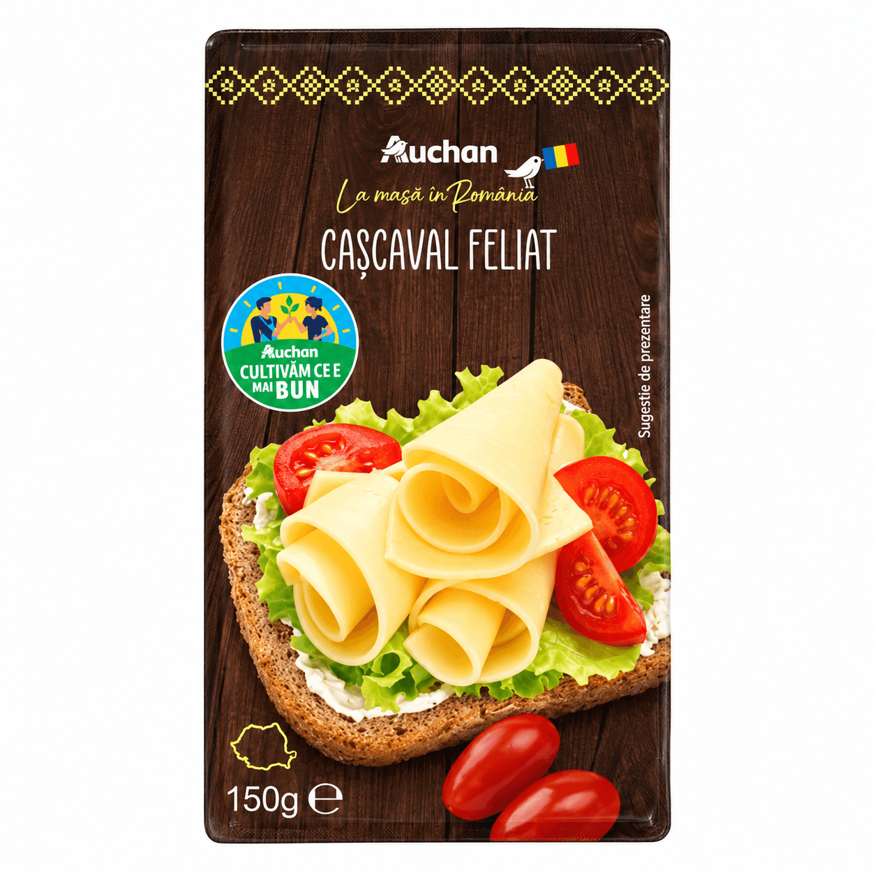 Cascaval felii Auchan La Masa in Romania, 150 g