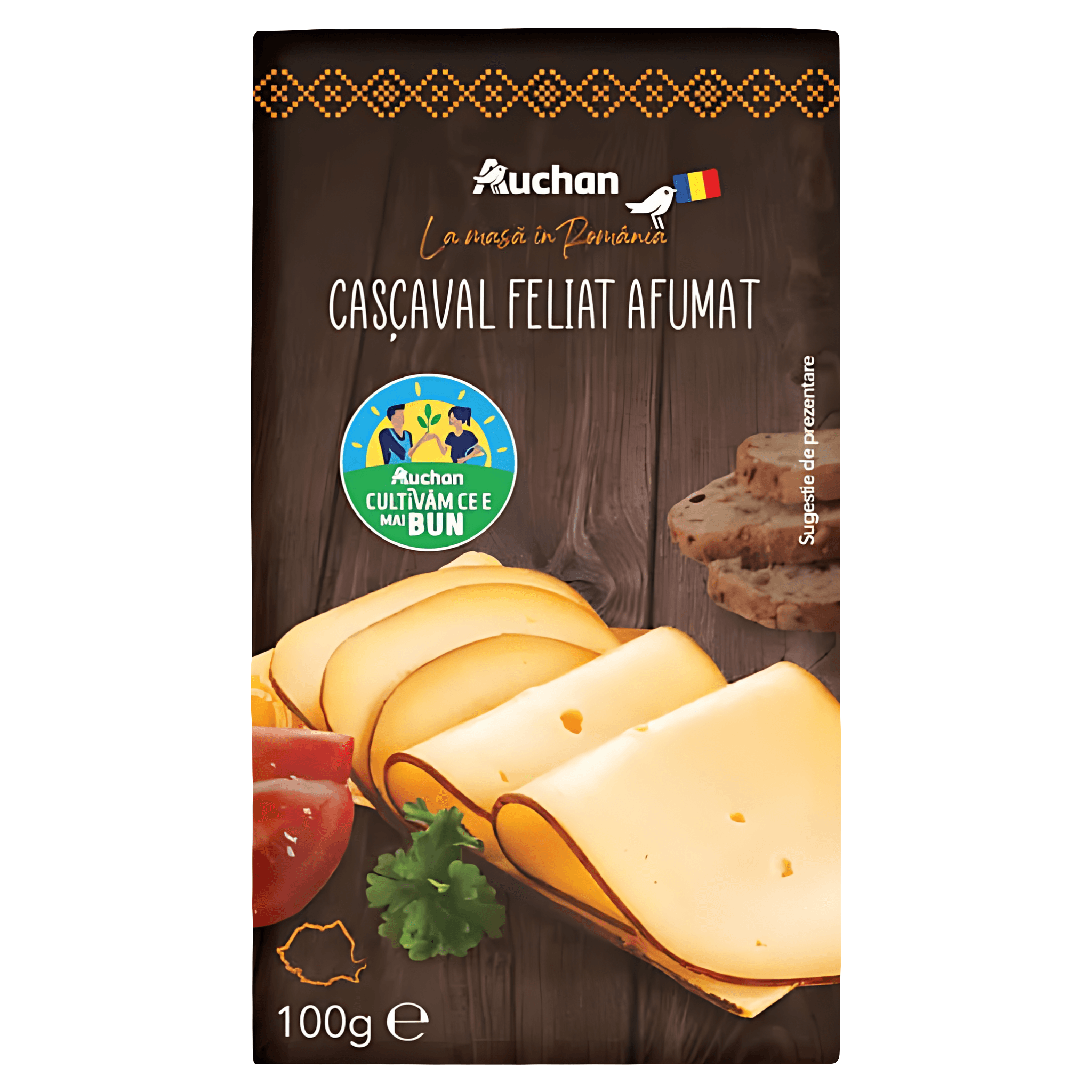 Cascaval afumat Auchan La Masa in Romania, felii, 100 g