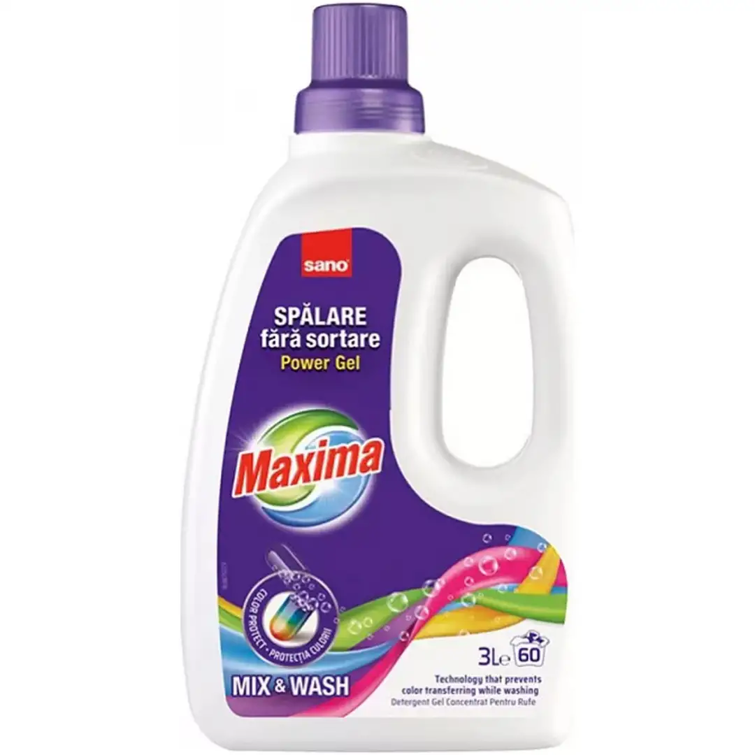 Detergent gel Sano Maxima Power Mix&Wash, 60 de spalari, 3 l