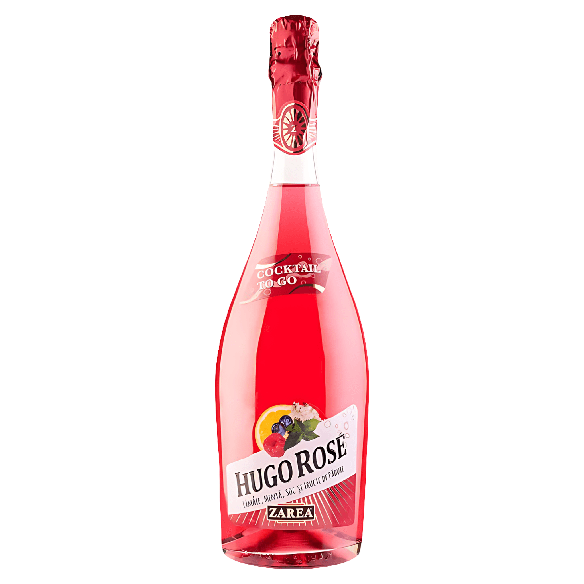 Cocktail cu suc de lamaie, extracte de menta, soc si fructe de padure Zarea Cocktail To Go Hugo Rose, 0.75 l