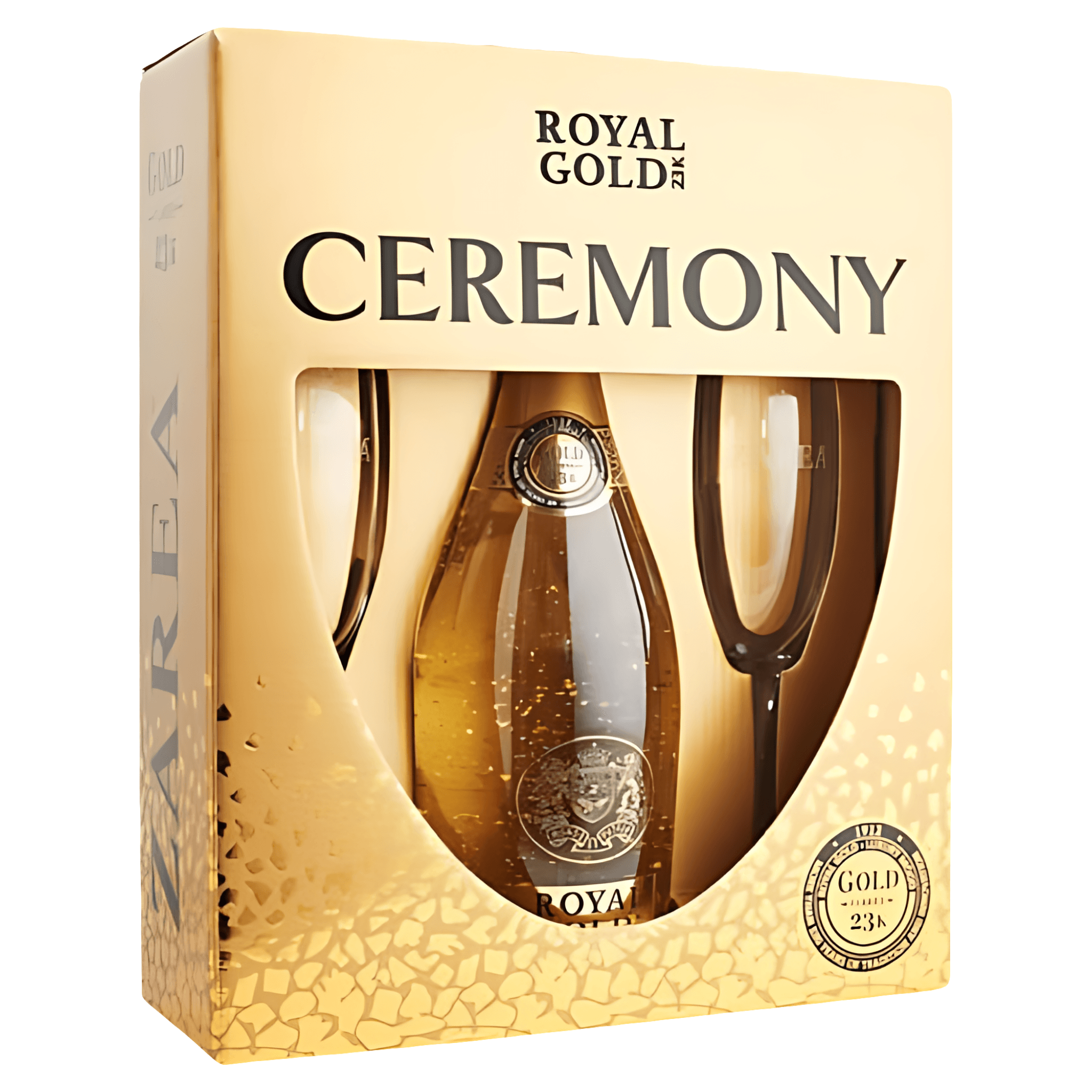 Pachet vin spumant alb Zarea Ceremony Royal Gold 23K, 0.75 l + 2 pahare