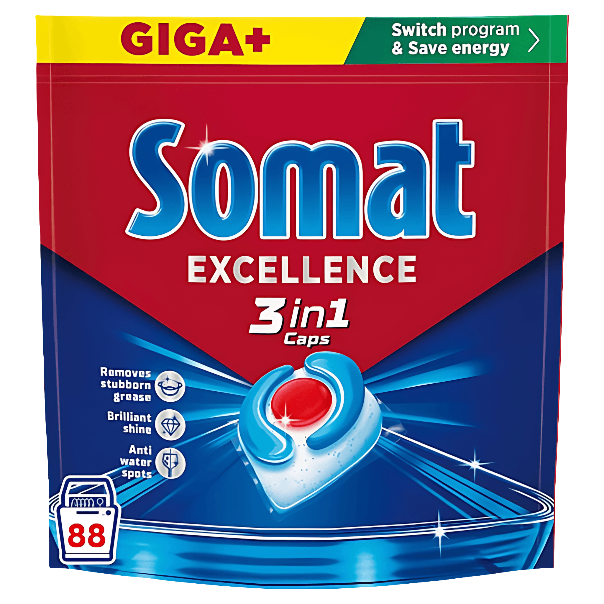 Detergent capsule pentru masina de spalat vase Somat Excellence 3 in 1, 88 spalari