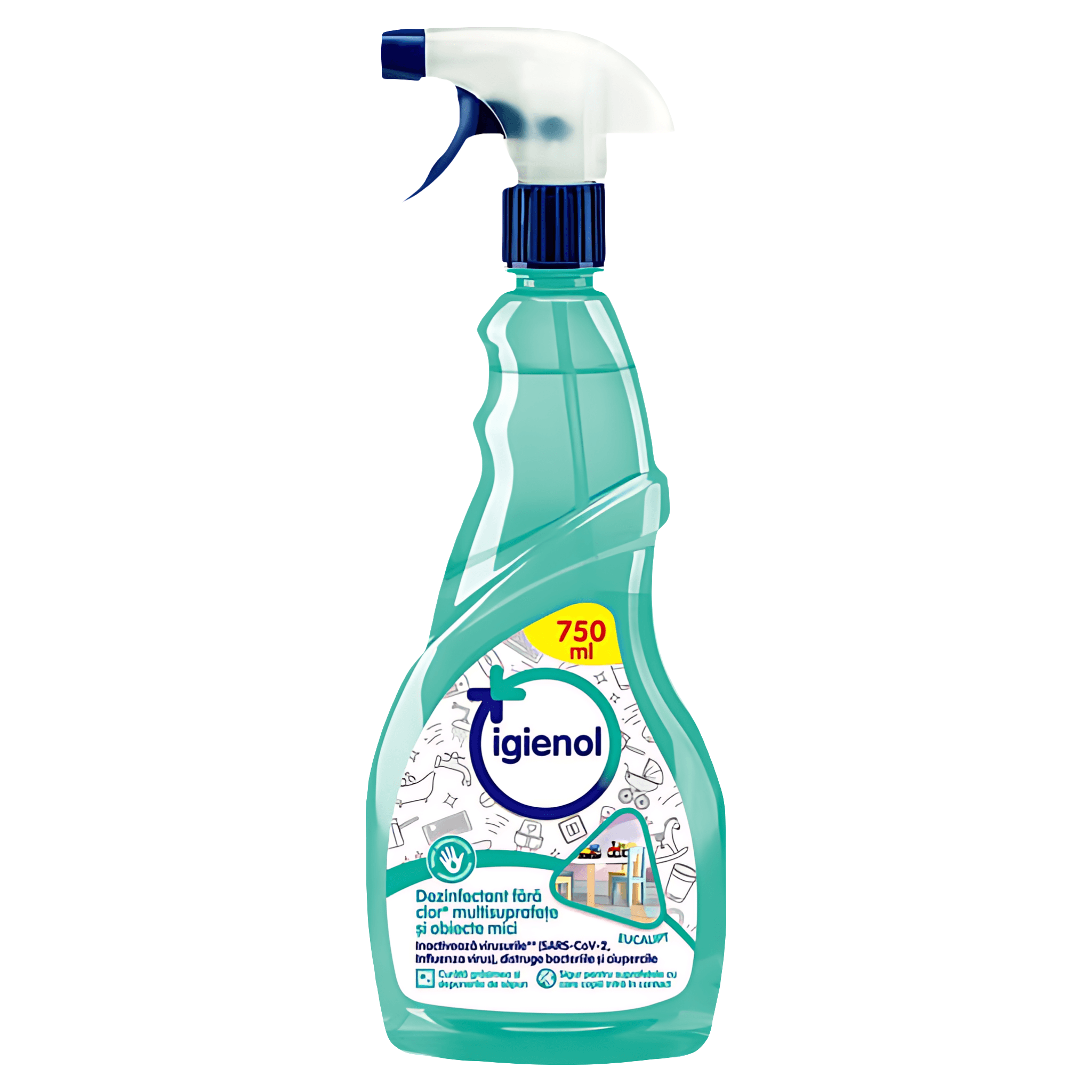 Dezinfectant pentru multisuprafete si obiecte mici Igienol Eucalipt, fara clor, 750 ml