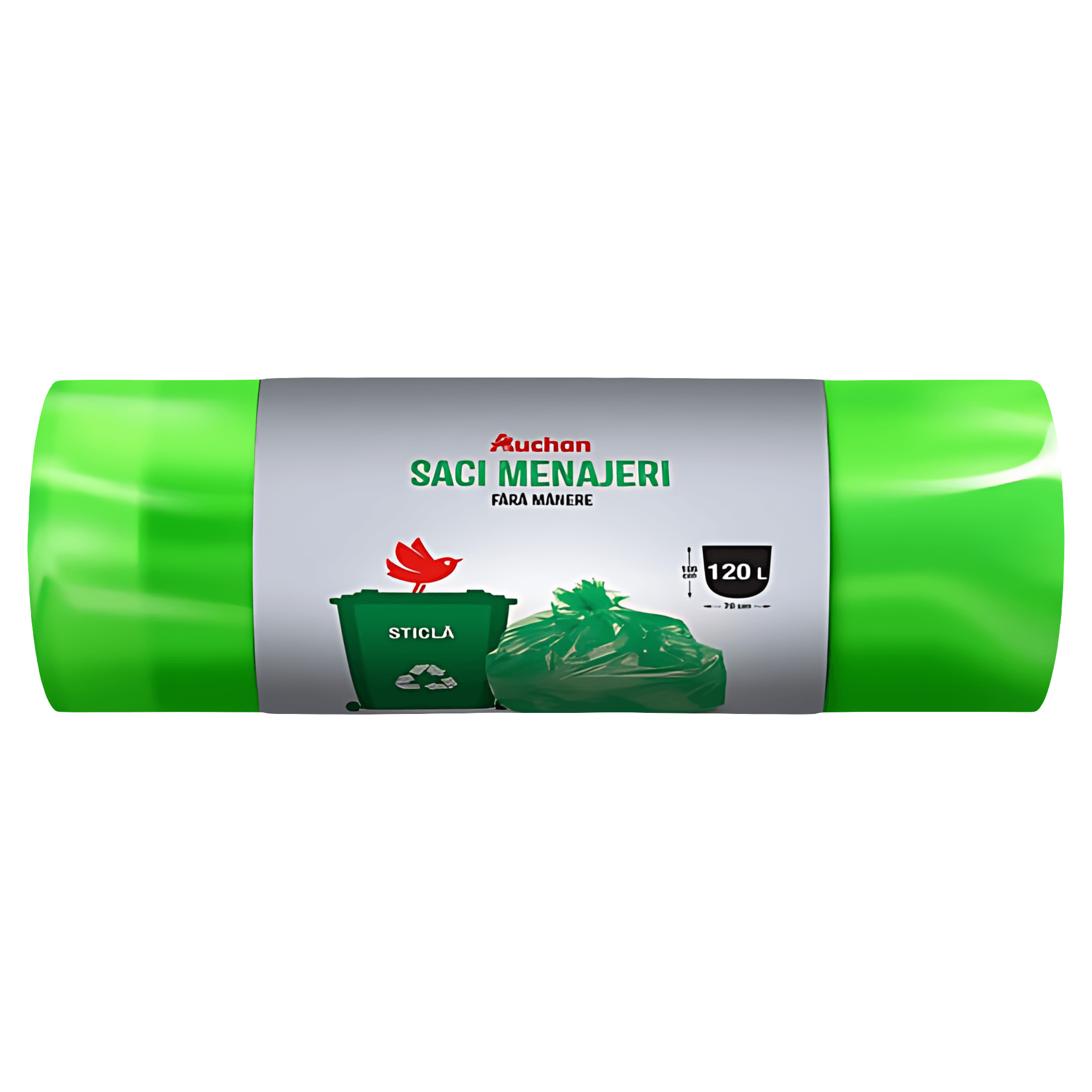 Saci menajeri Auchan, fara manere, 120 l, 10 bucati, verde
