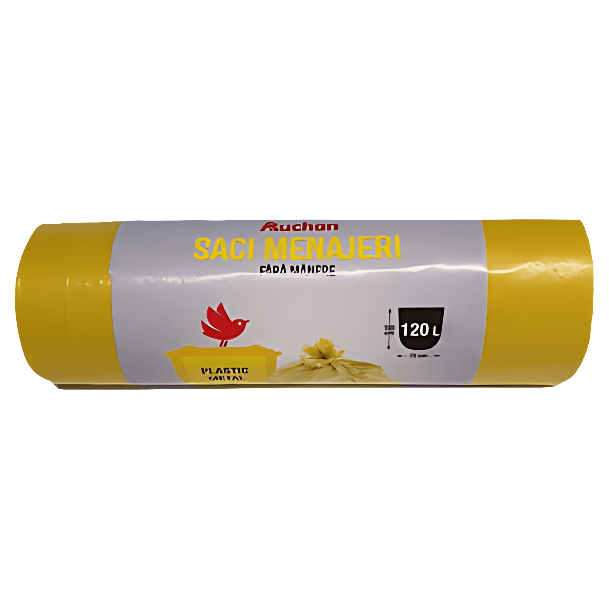 Saci menajeri Auchan, fara manere, 120 l, 10 bucati, galben