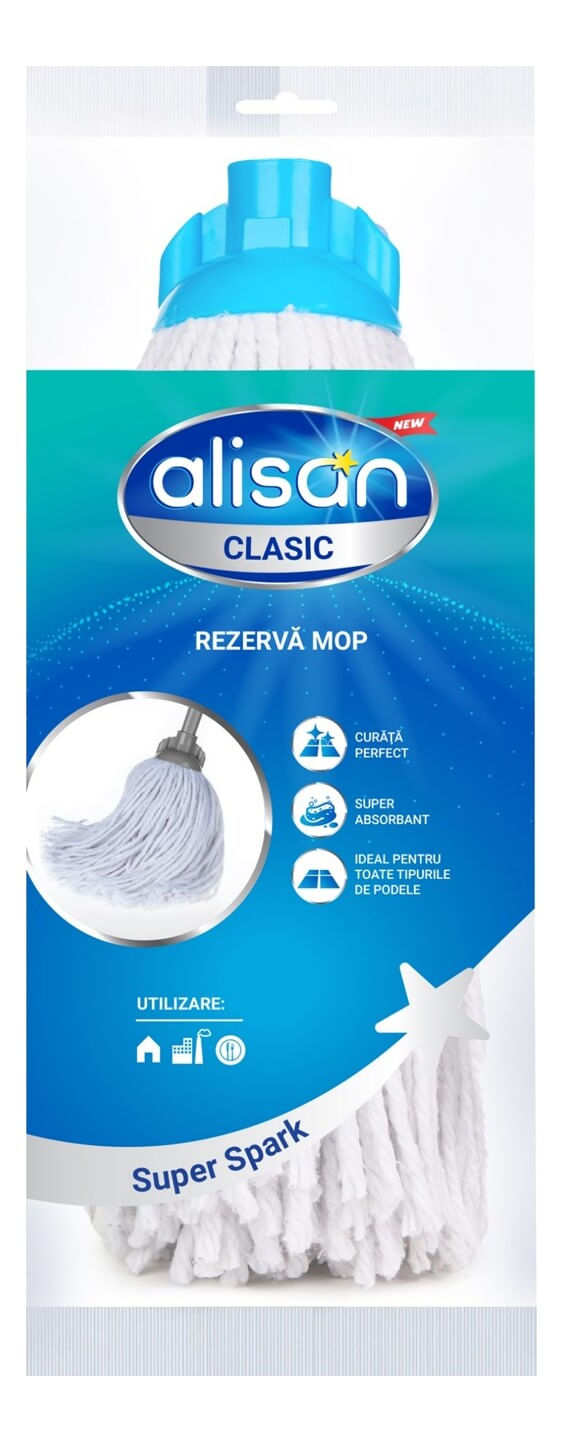 Rezerva pentru mop Alisan Plast, bumbac, 200 g, alb