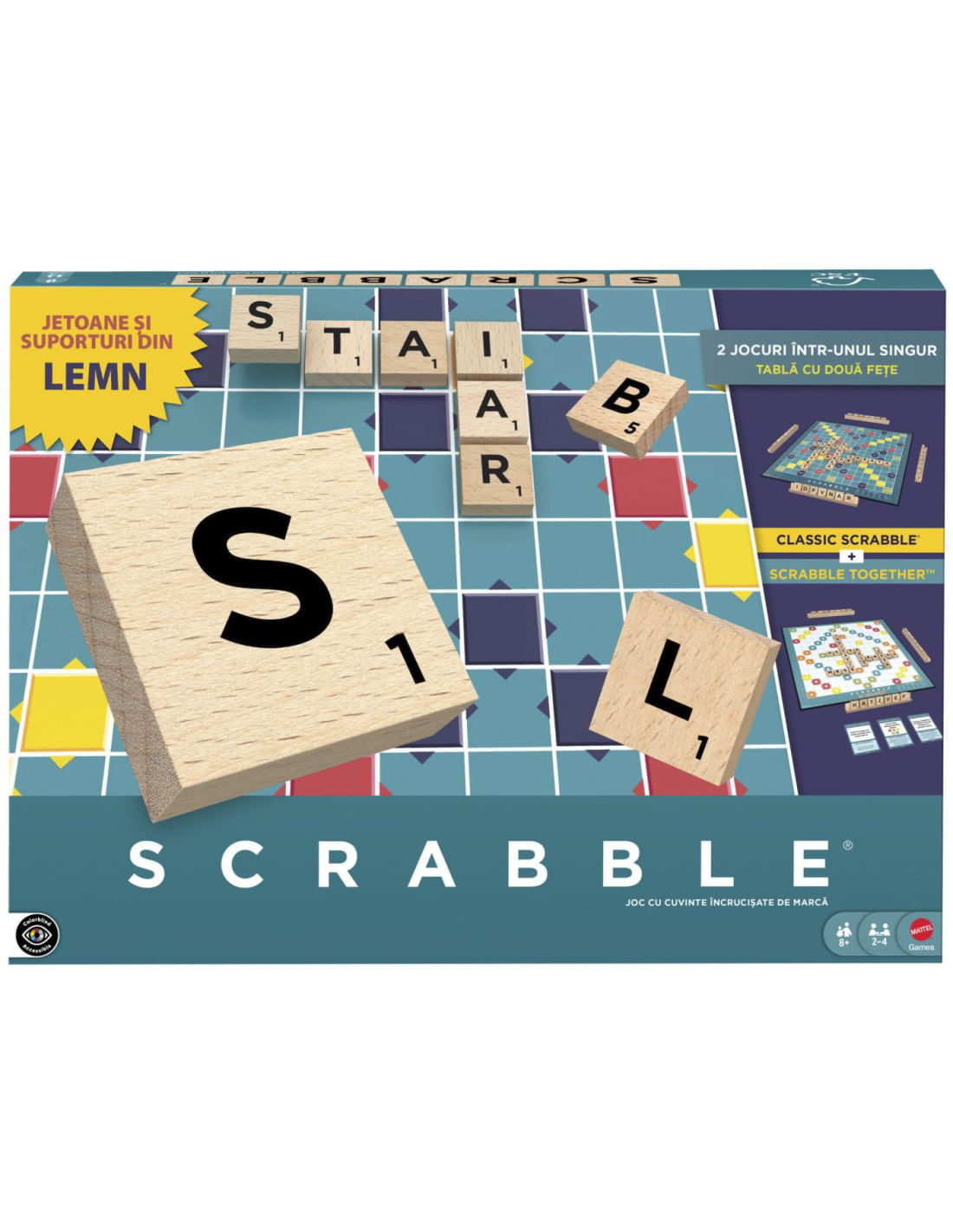 Joc Scrabble cu piese din lemn, limba romana