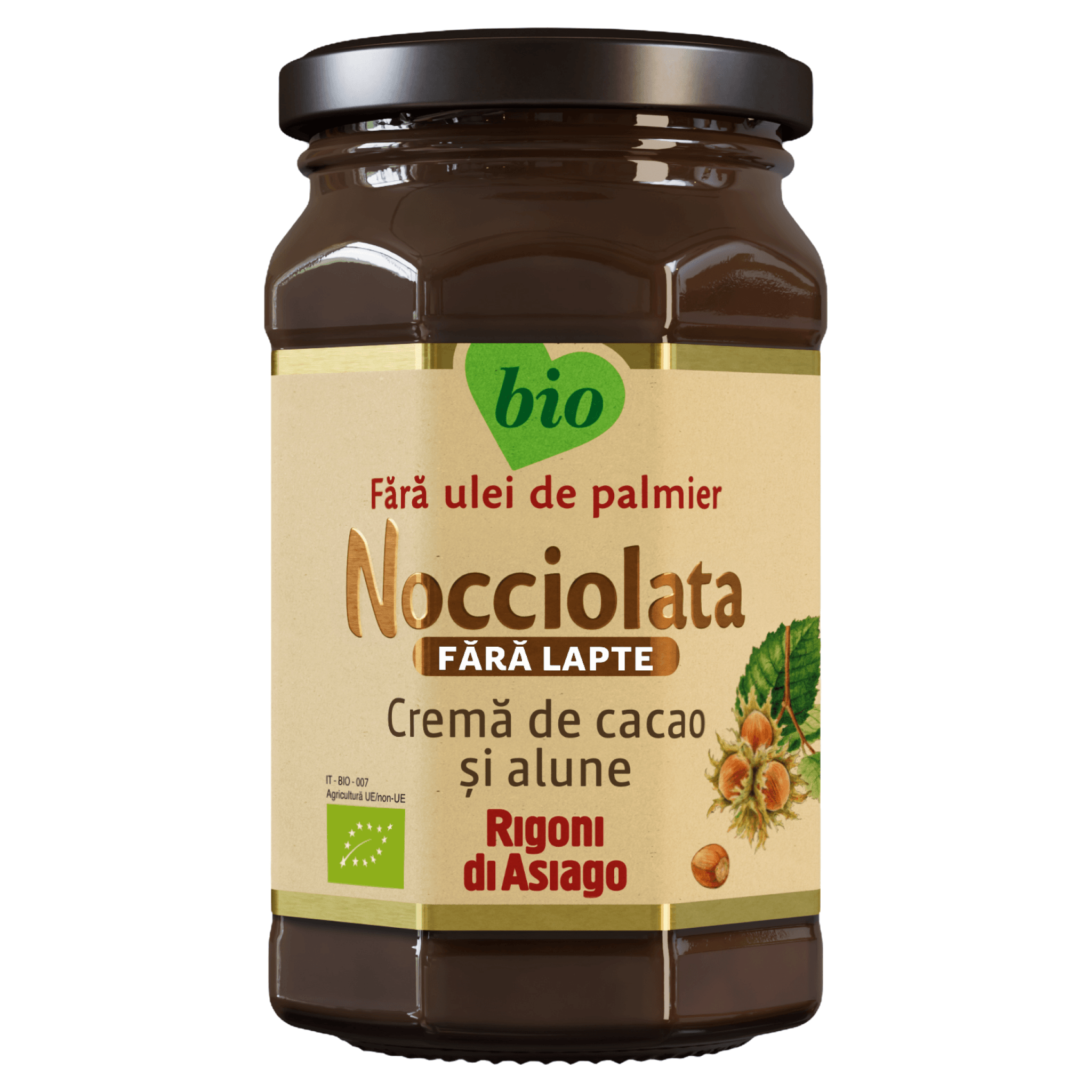 Crema tartinabila de cacao si alune Rigoni di Asiago Nocciola, fara lactoza, 250 g