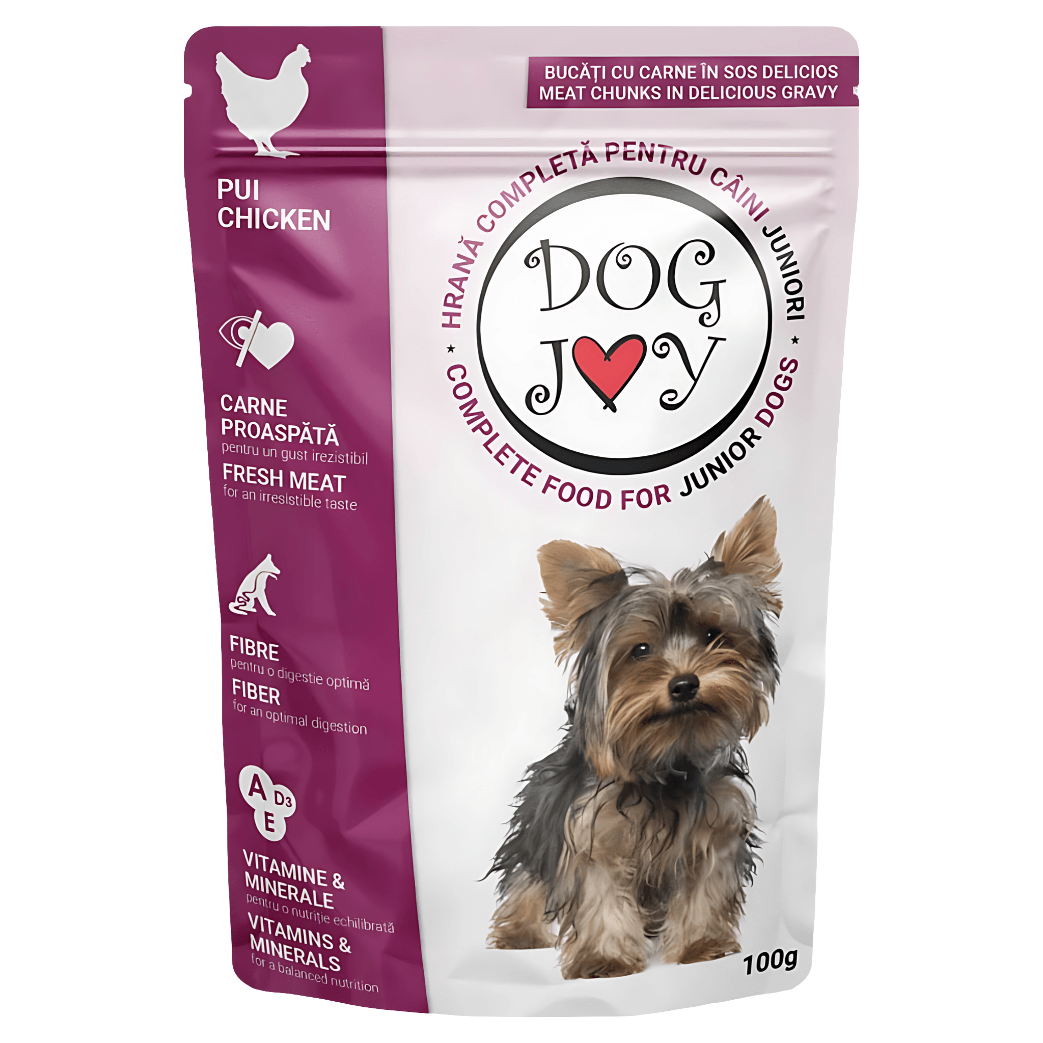 Hrana umeda pentru caini Dog Joy junior, pui, 100 g