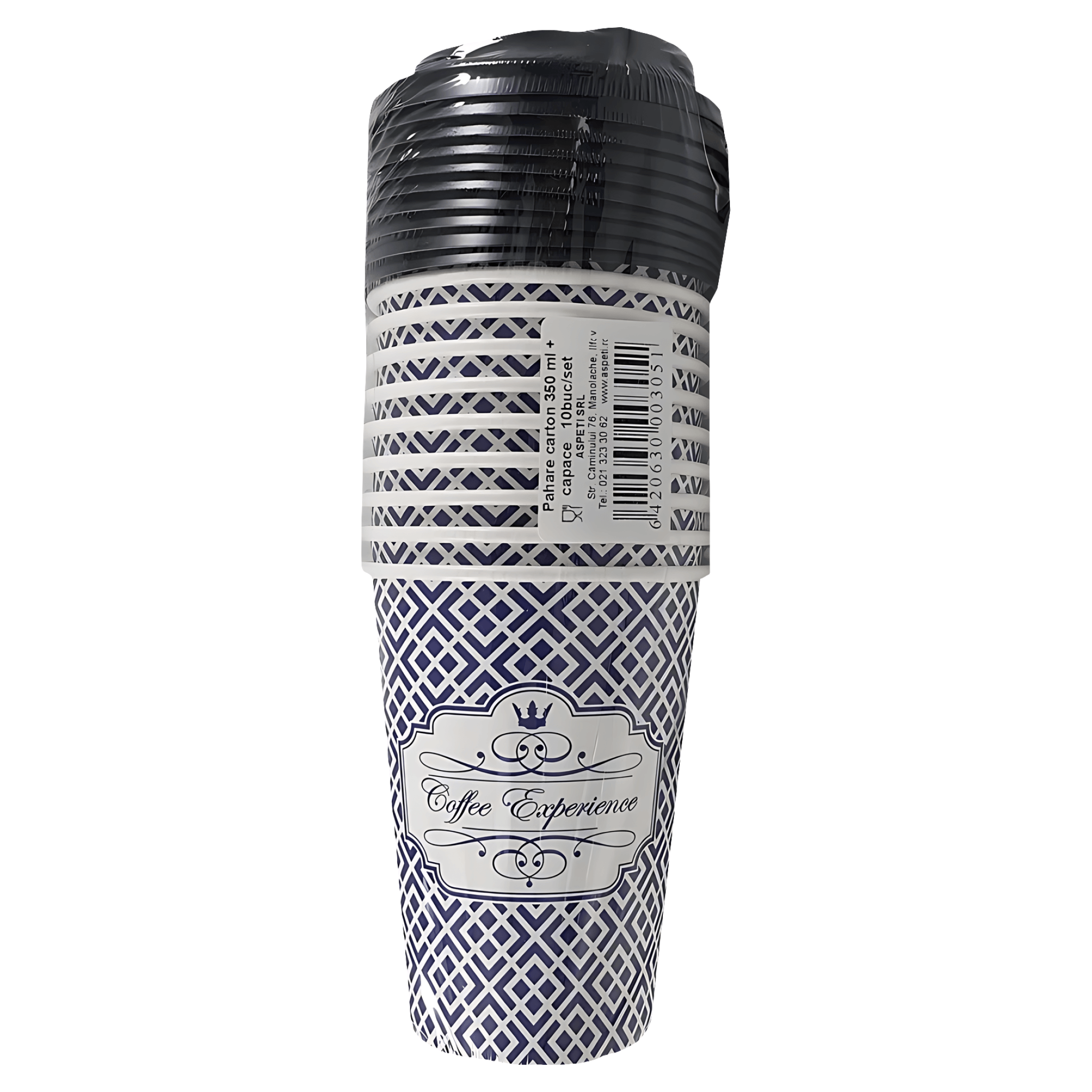 Set pahare si capace de unica folosinta Aspeti, 10 bucati, 350 ml, carton