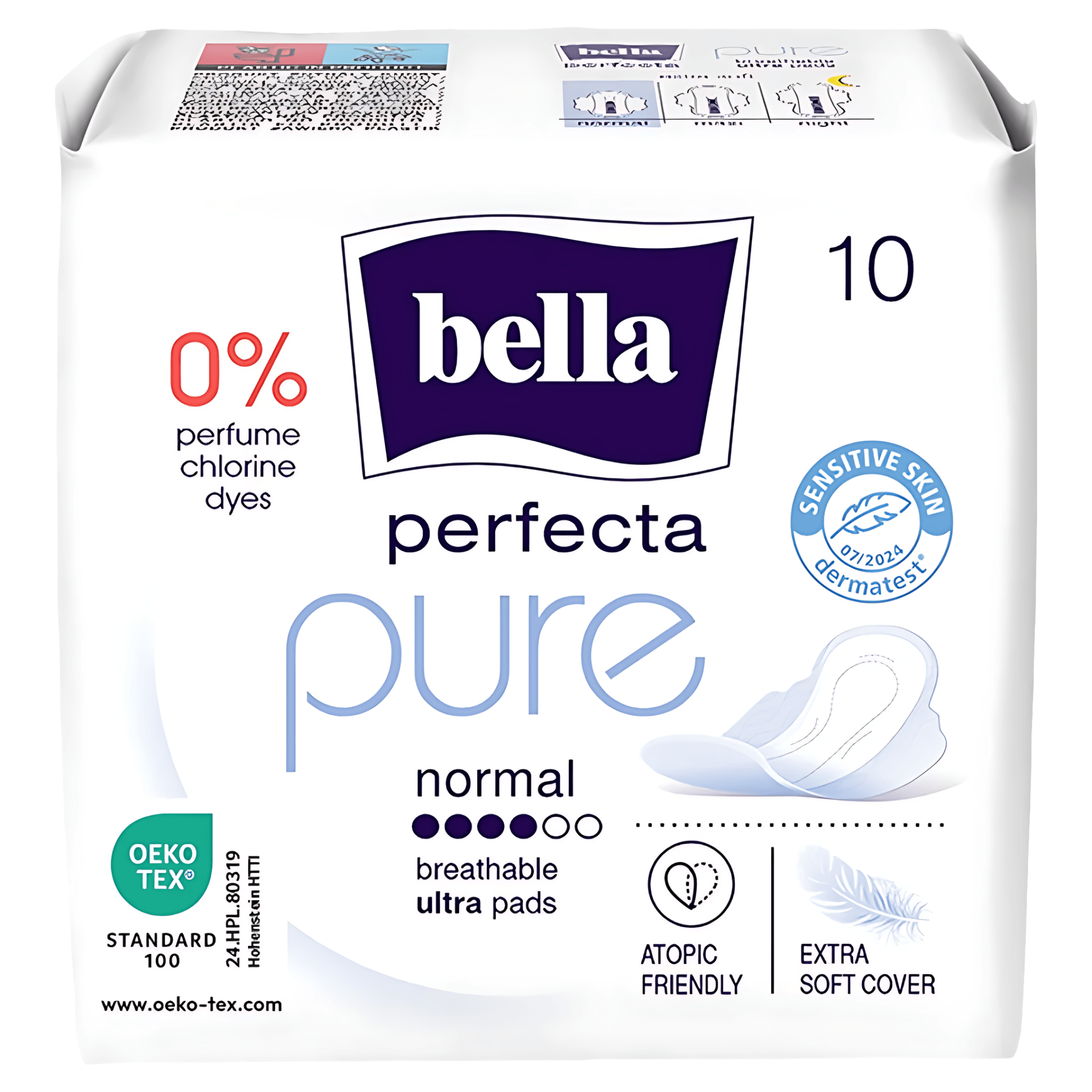 Absorbante Bella Perfecta Pure Normal, fara parfum, coloranti si inalbitori, 10 bucati