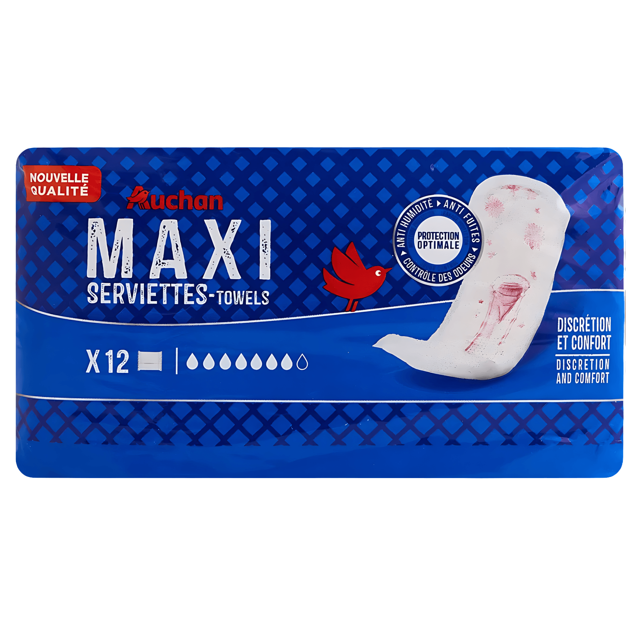 Absorbante Auchan Maxi, protectie tripla, 12 bucati