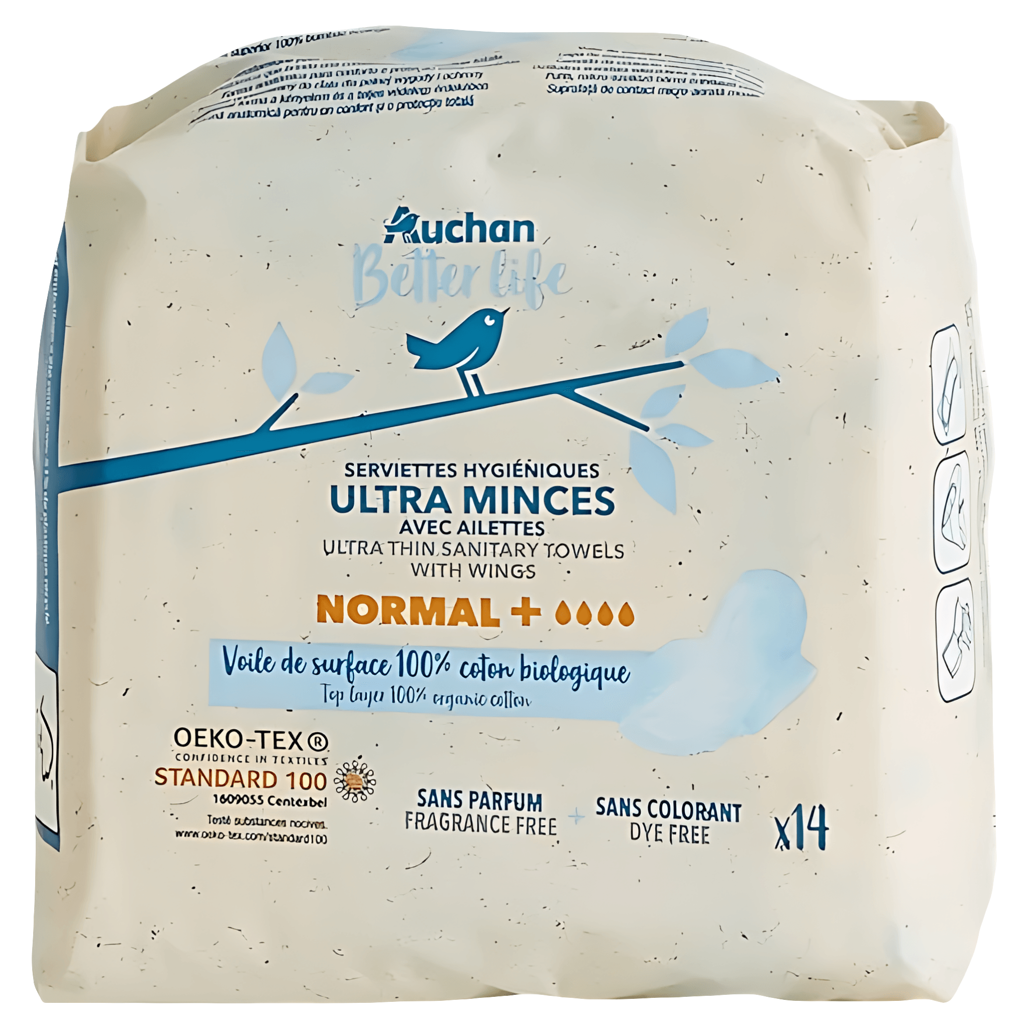 Absorbante igenice Auchan Ultra-subtiri, 4 picaturi, 14 bucati