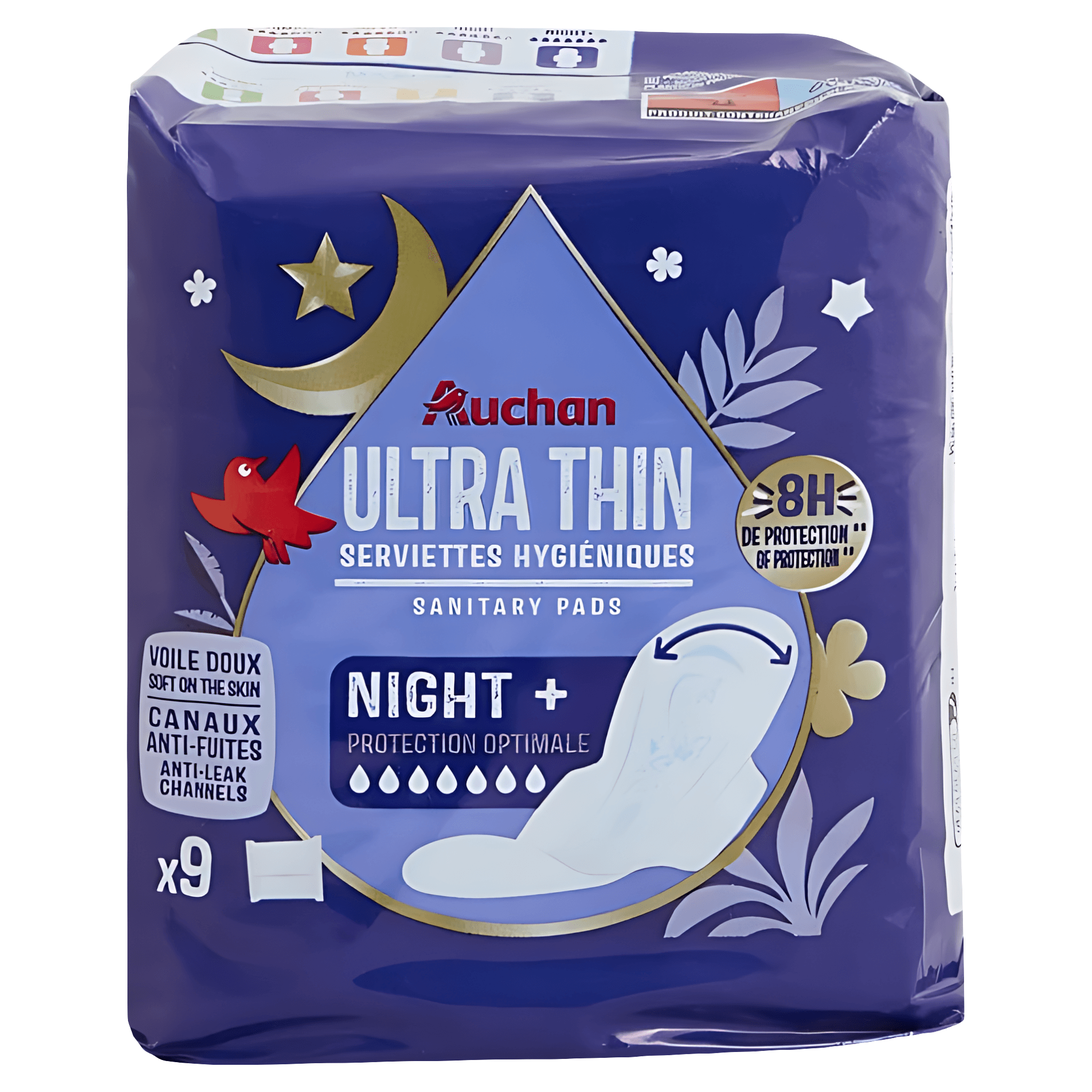 Absorbante igienice de noapte Auchan Ultra Thin Night+, 9 bucati
