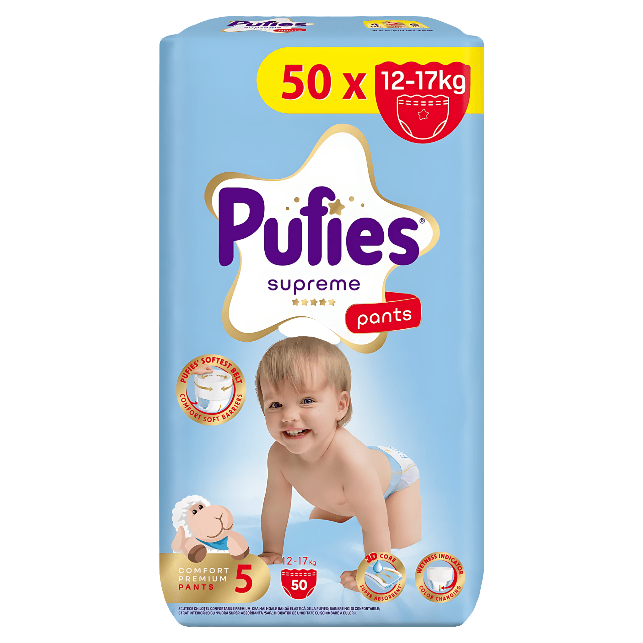 Scutece chilotel Pufies Supreme, marimea 5, 12-17 kg, 50 bucati