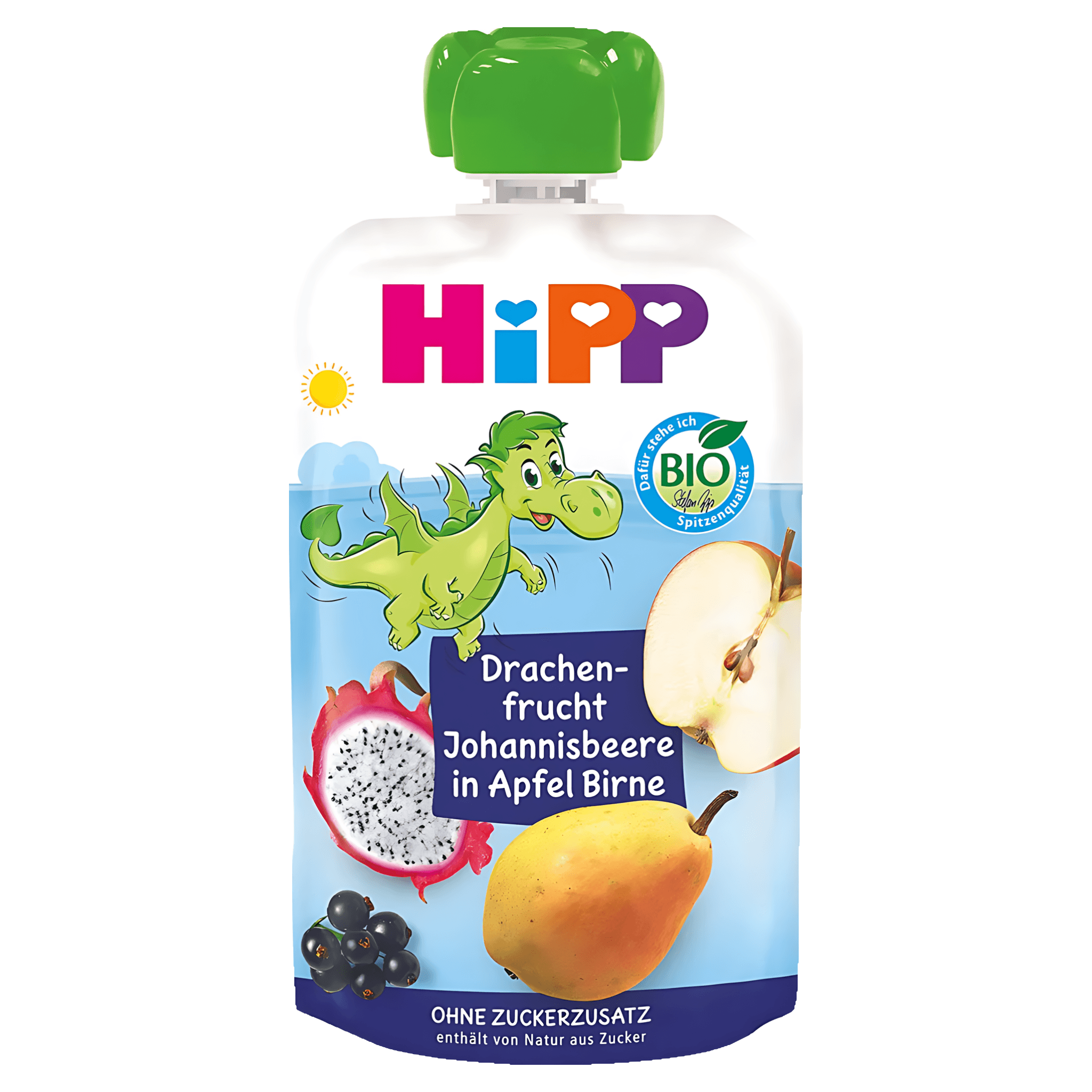 Piure de fructe Hipp cu mar, coacaze negre si fructul dragonului, de la 1 an, 100 g
