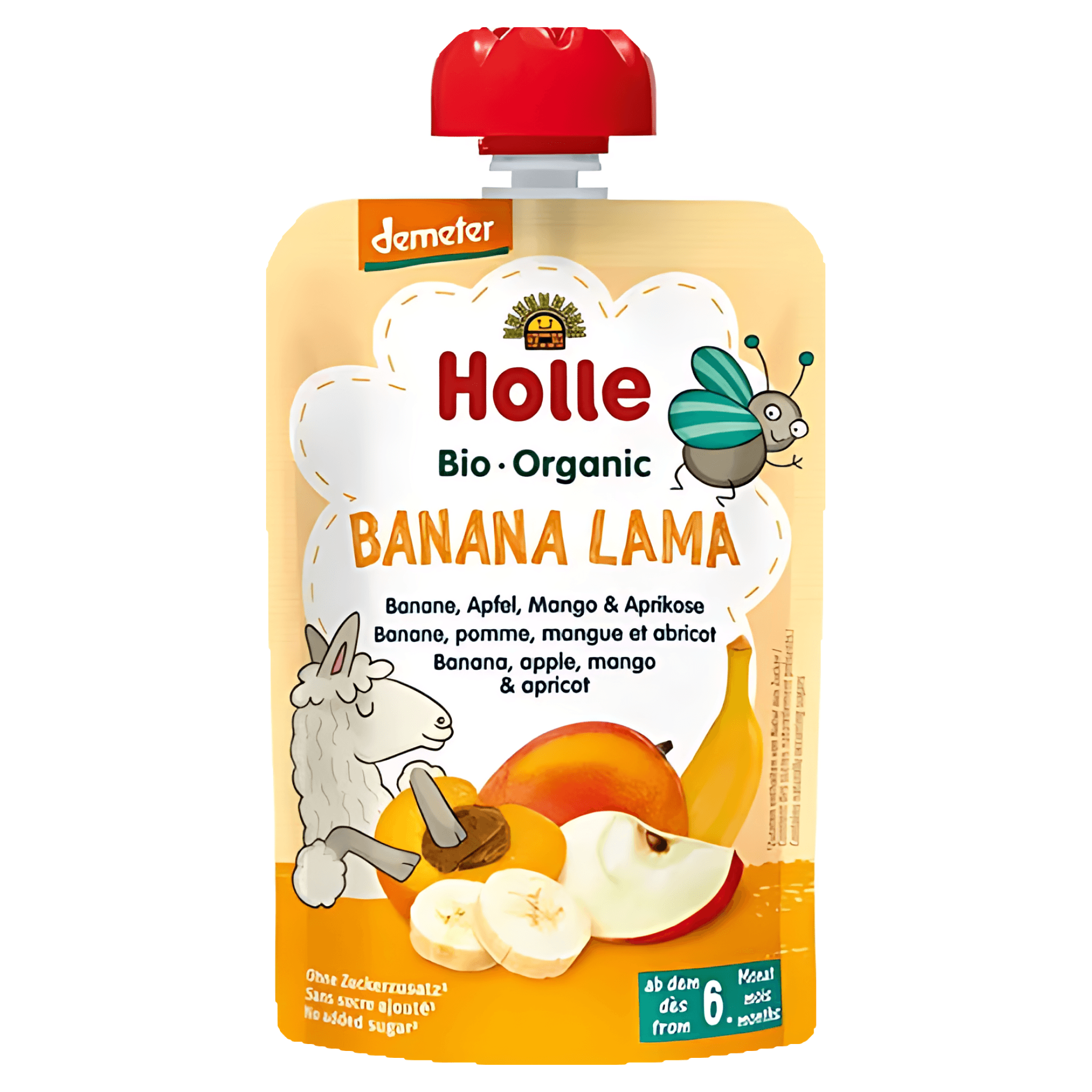 Piure de banane, mere, mango si caise Holle Baby, de la 6 luni, 100 g